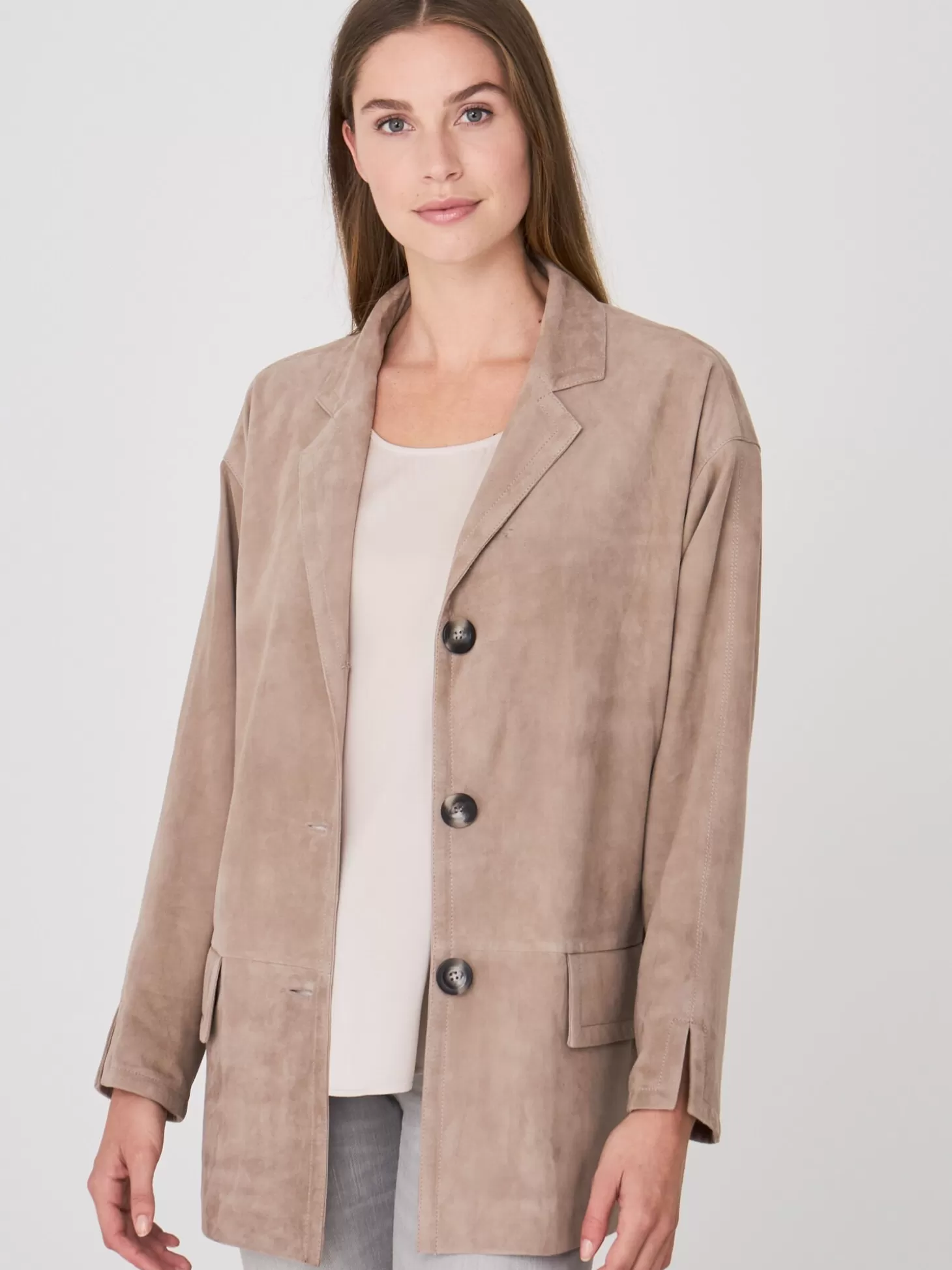 REPEAT cashmere Blazer Decontracte En Daim Taupe Cheap