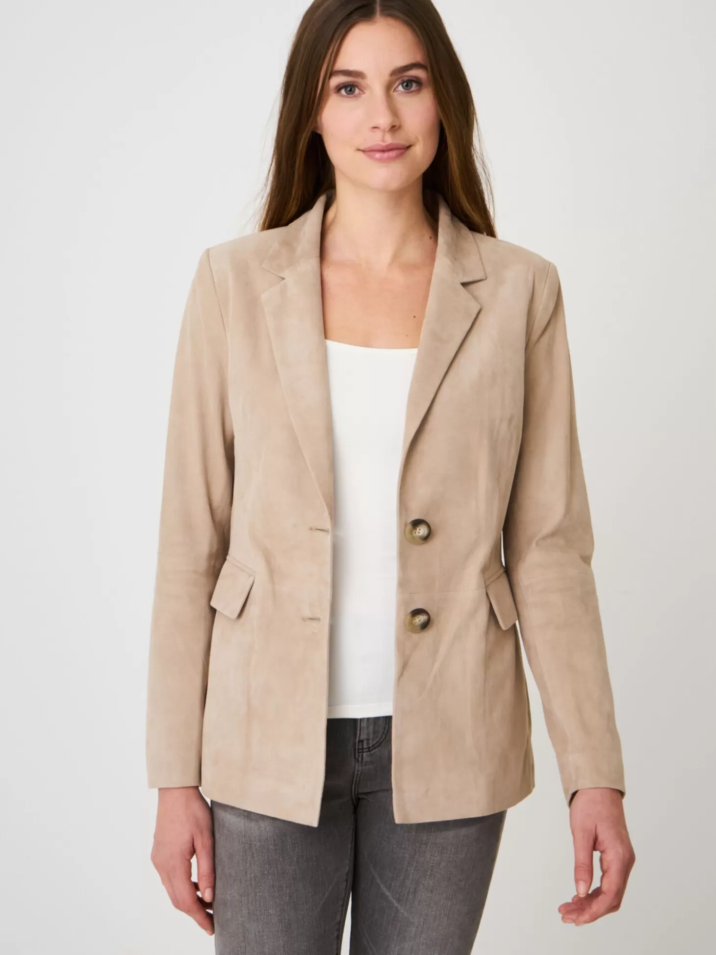 REPEAT cashmere Blazer En Cuir Velours Nougat Sale