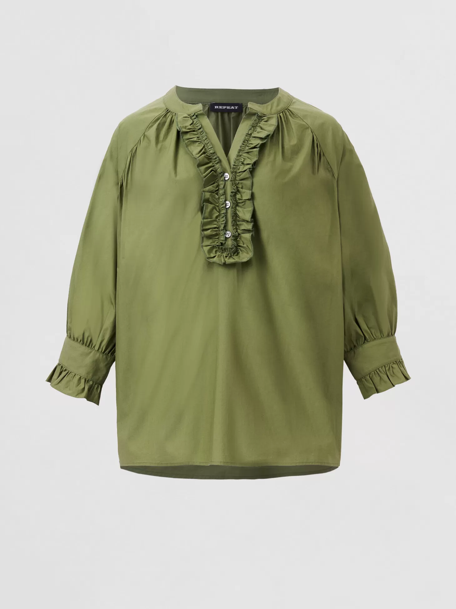 REPEAT cashmere Blouse A Volants En Coton Pur Matcha Sale