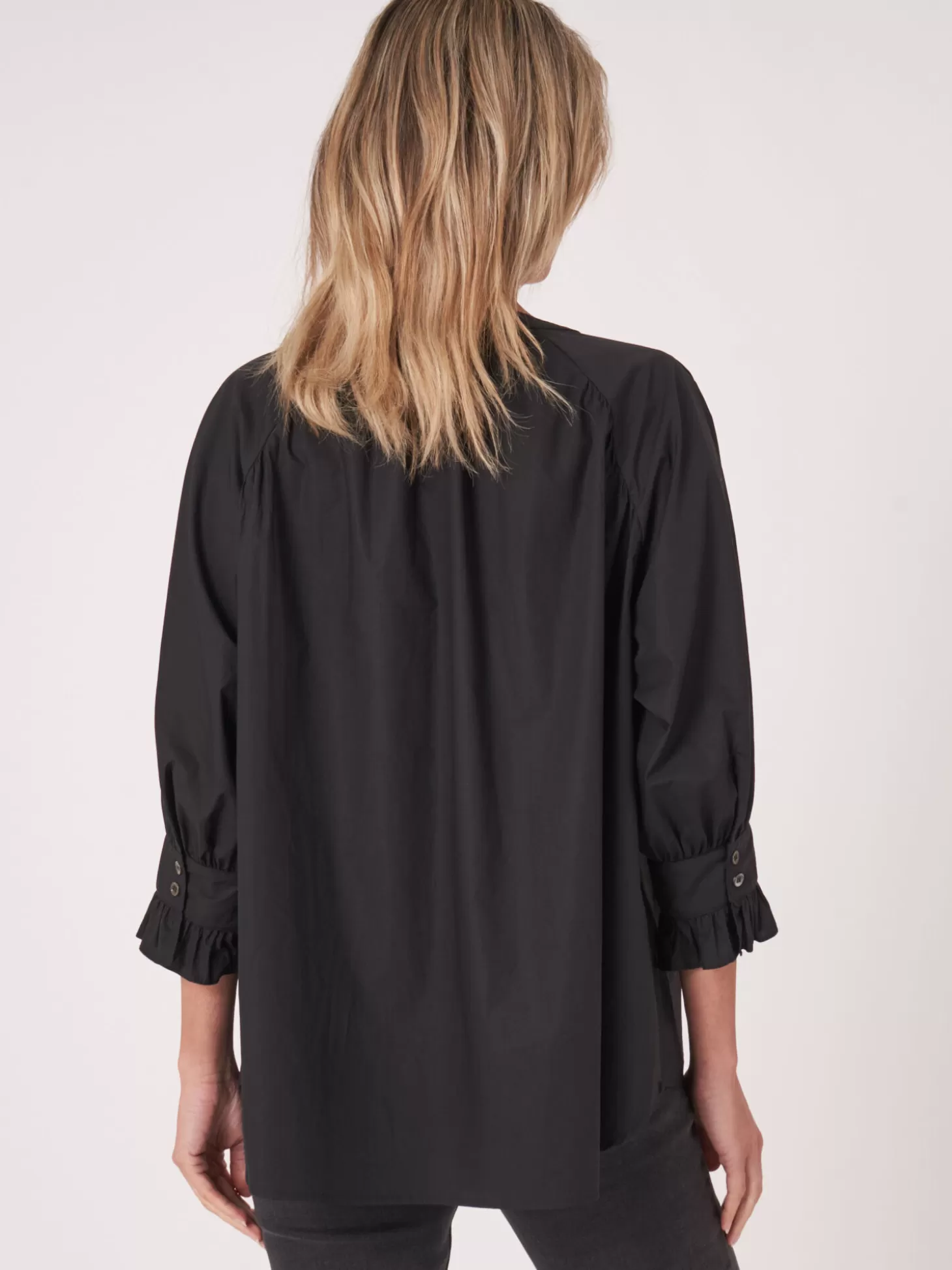 REPEAT cashmere Blouse A Volants En Coton Pur Black Cheap