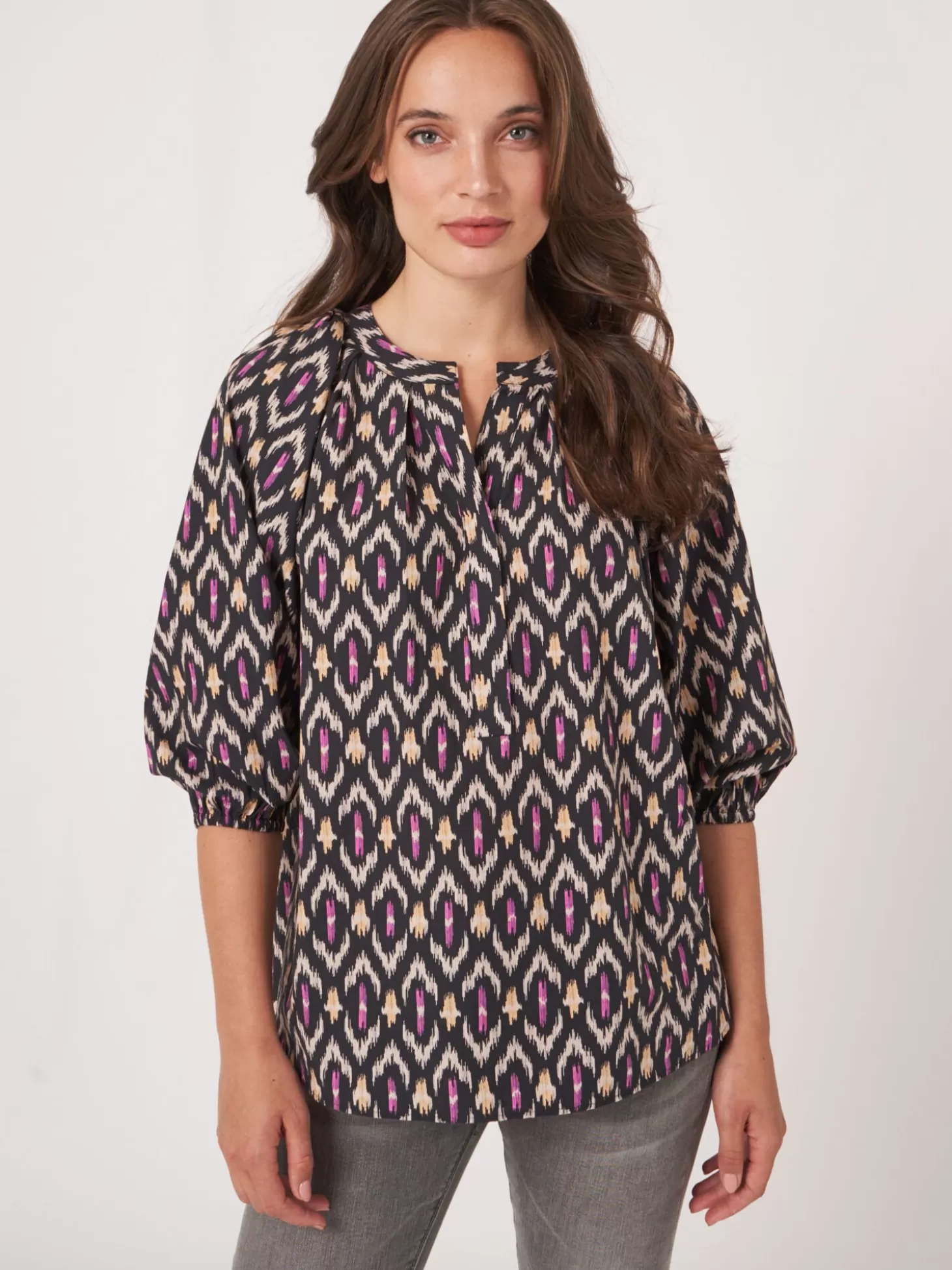 REPEAT cashmere Blouse En Coton A Imprime Ikat Black Store