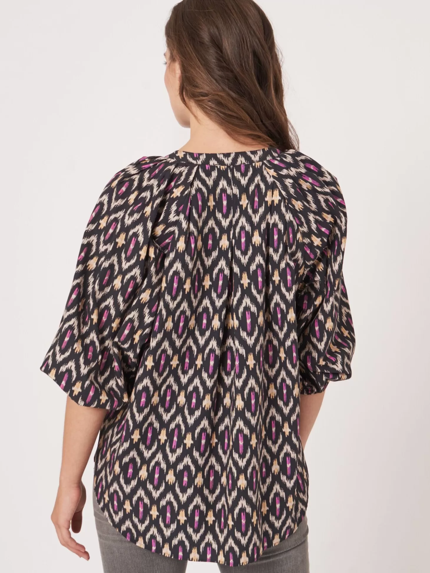 REPEAT cashmere Blouse En Coton A Imprime Ikat Black Store