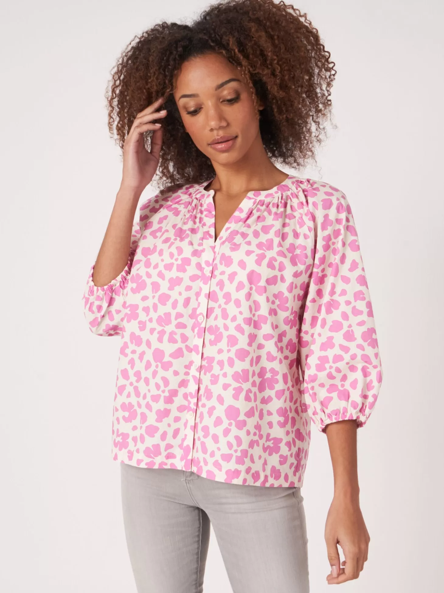 REPEAT cashmere Blouse En Coton A Manches Bouffantes Et Imprime Floral Blossom Cheap