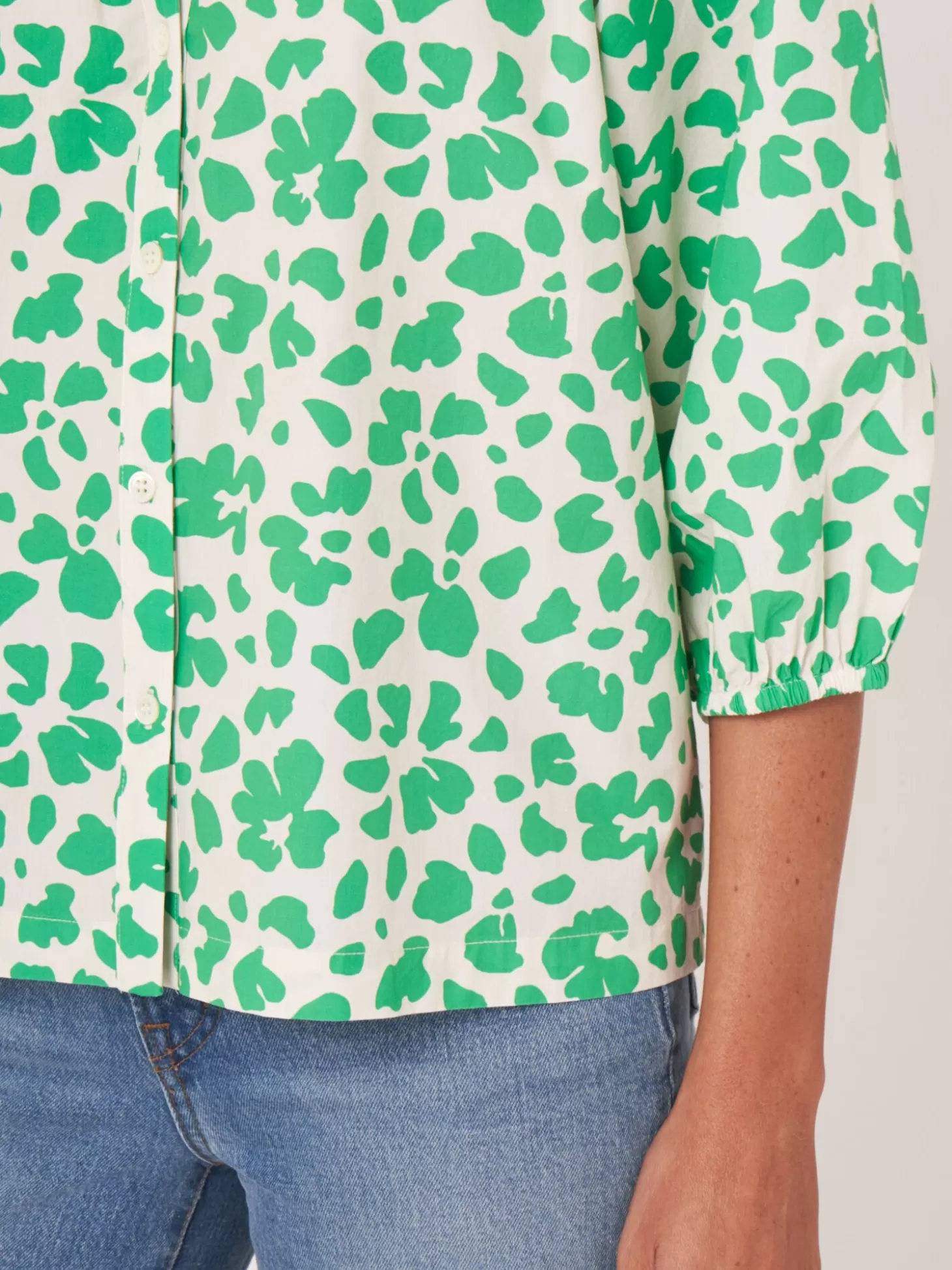 REPEAT cashmere Blouse En Coton A Manches Bouffantes Et Imprime Floral Basil Discount