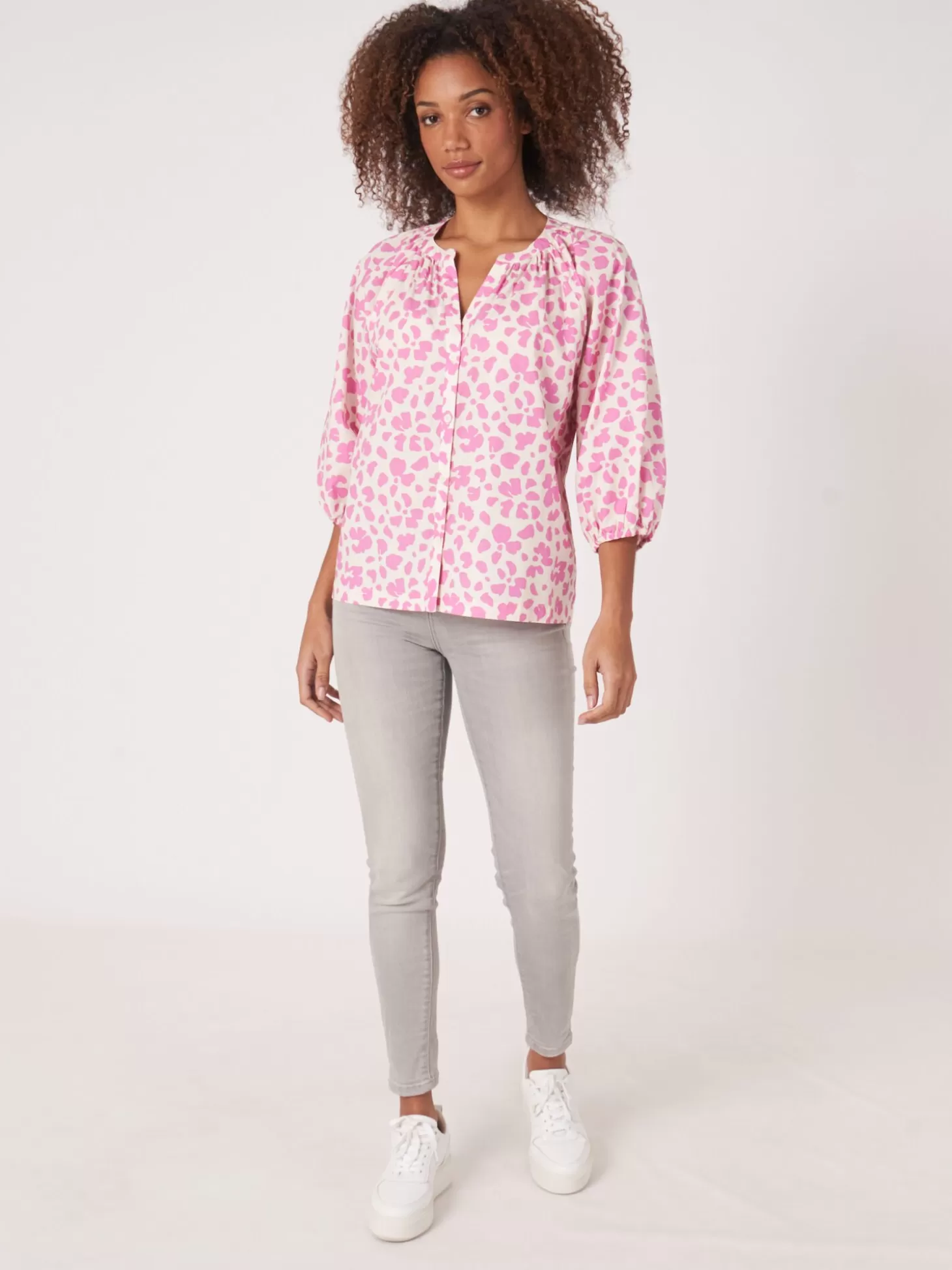 REPEAT cashmere Blouse En Coton A Manches Bouffantes Et Imprime Floral Blossom Cheap