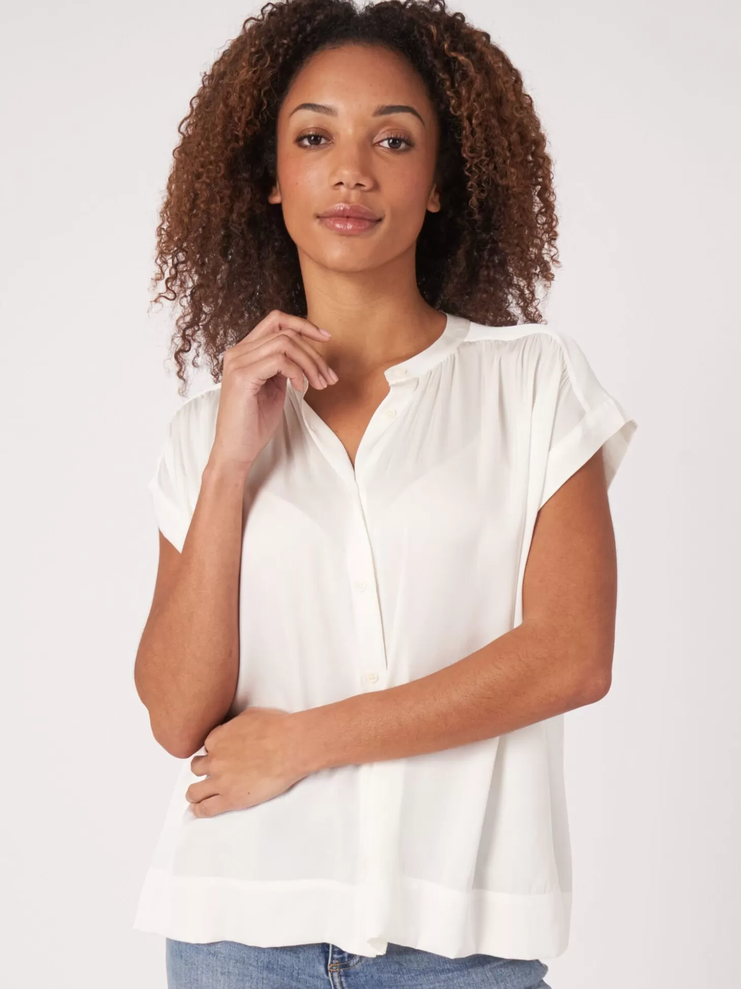 REPEAT cashmere Blouse Oversize En Soie A Boutons Cream Online