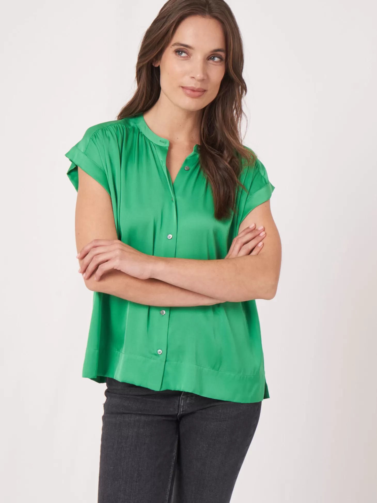 REPEAT cashmere Blouse Oversize En Soie A Boutons Basil Best