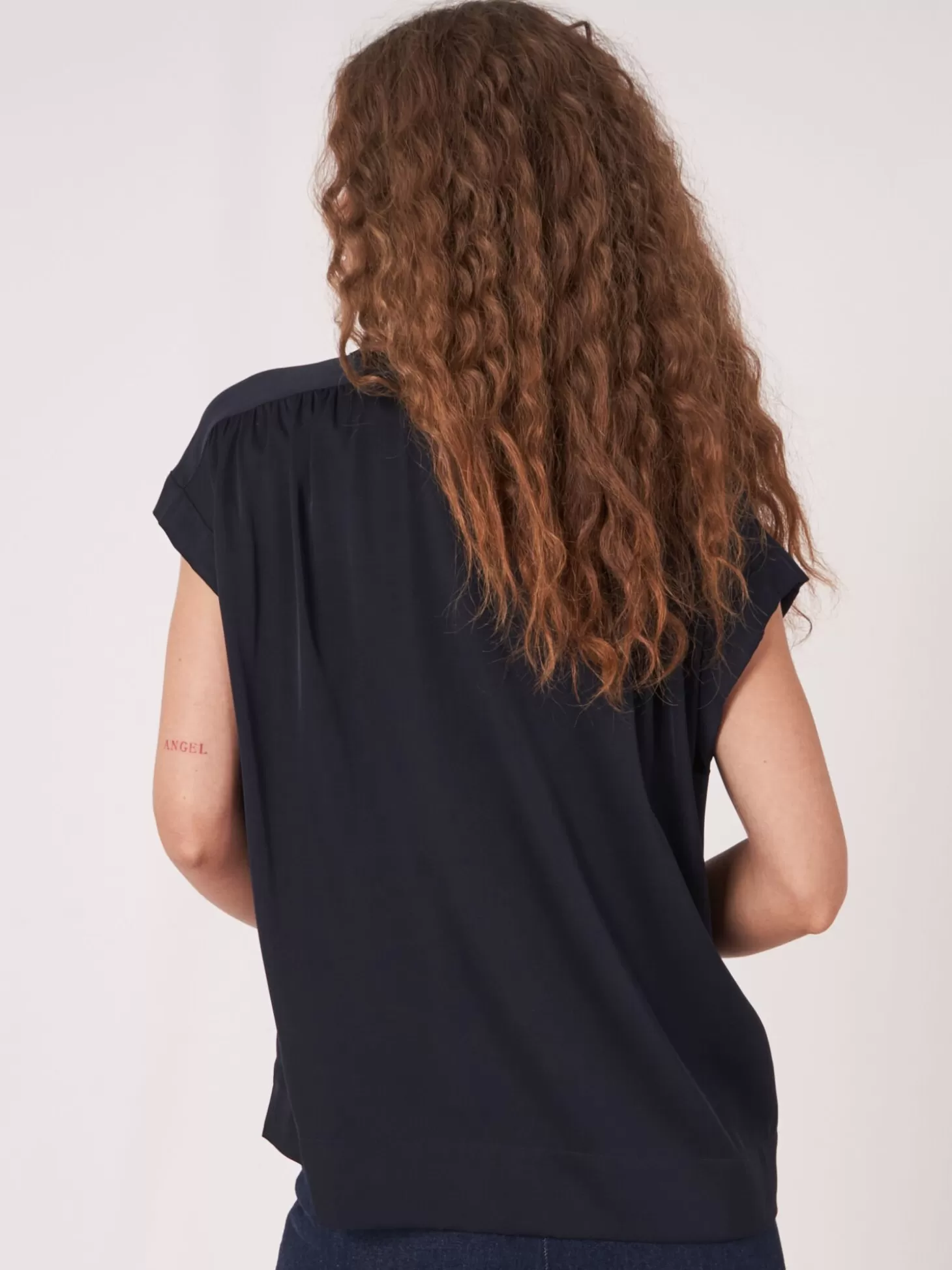 REPEAT cashmere Blouse Oversize En Soie A Boutons Navy Online