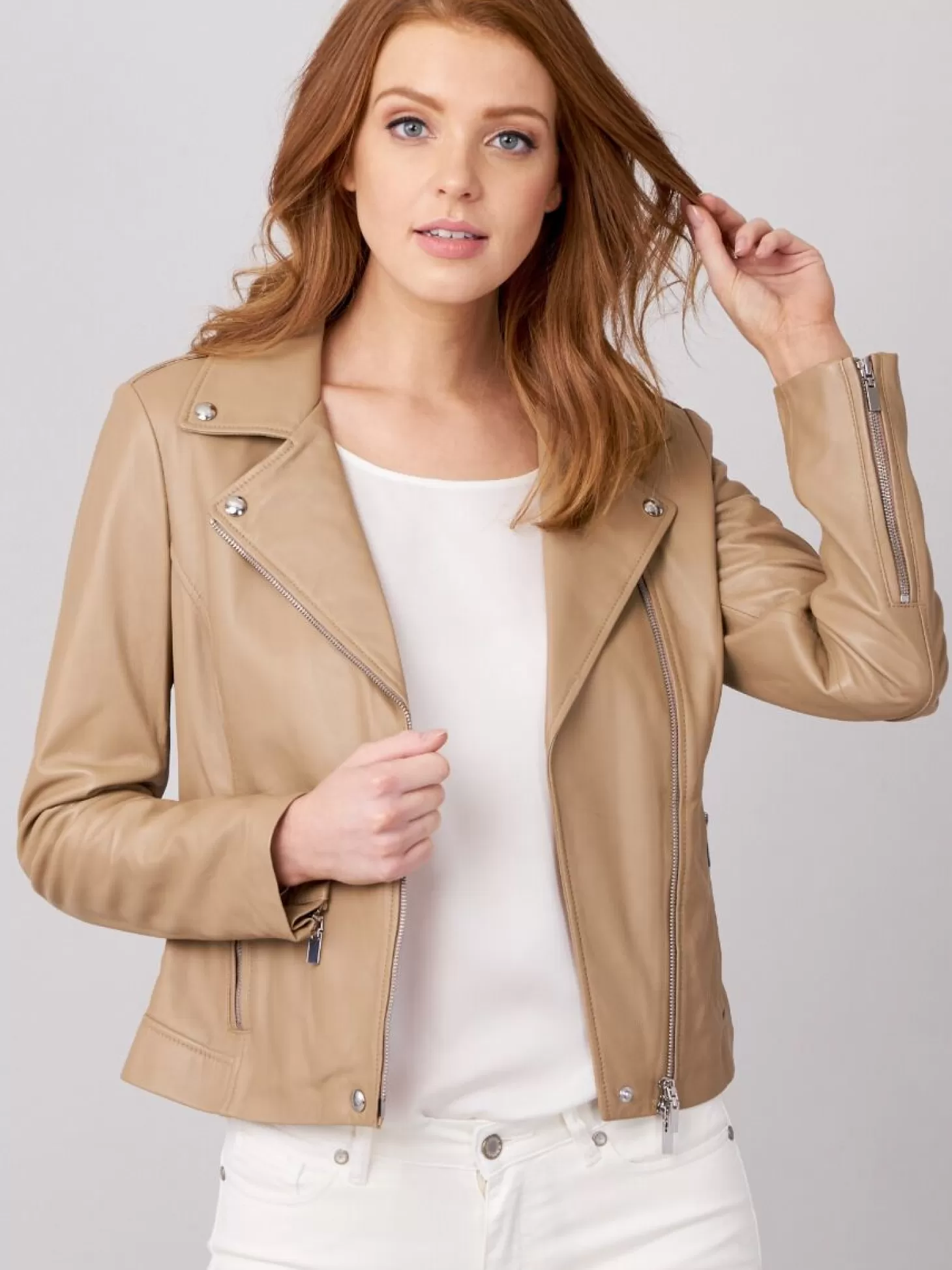 REPEAT cashmere Blouson Biker En Cuir Nougat New