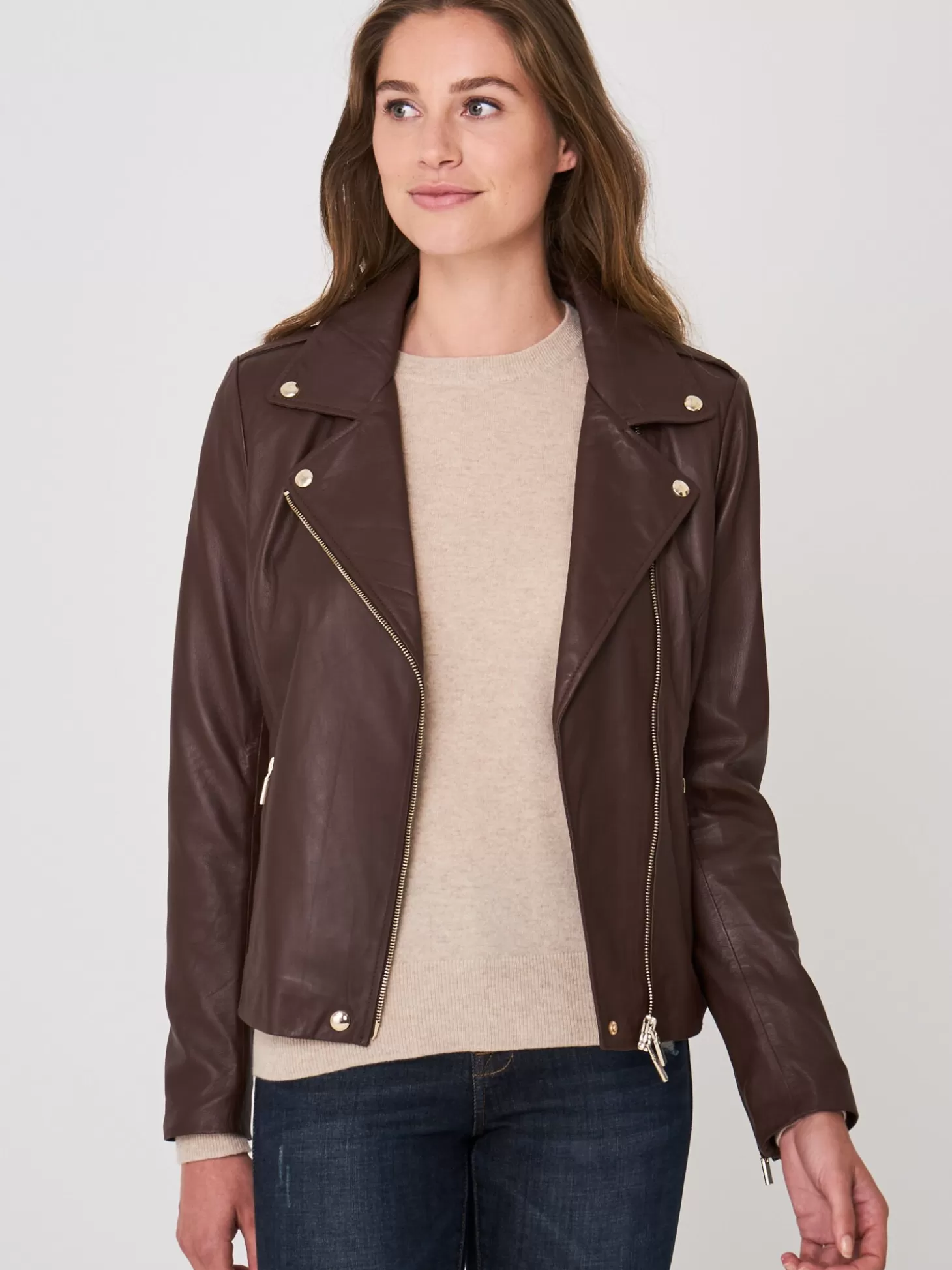 REPEAT cashmere Blouson Biker En Cuir Marone Hot