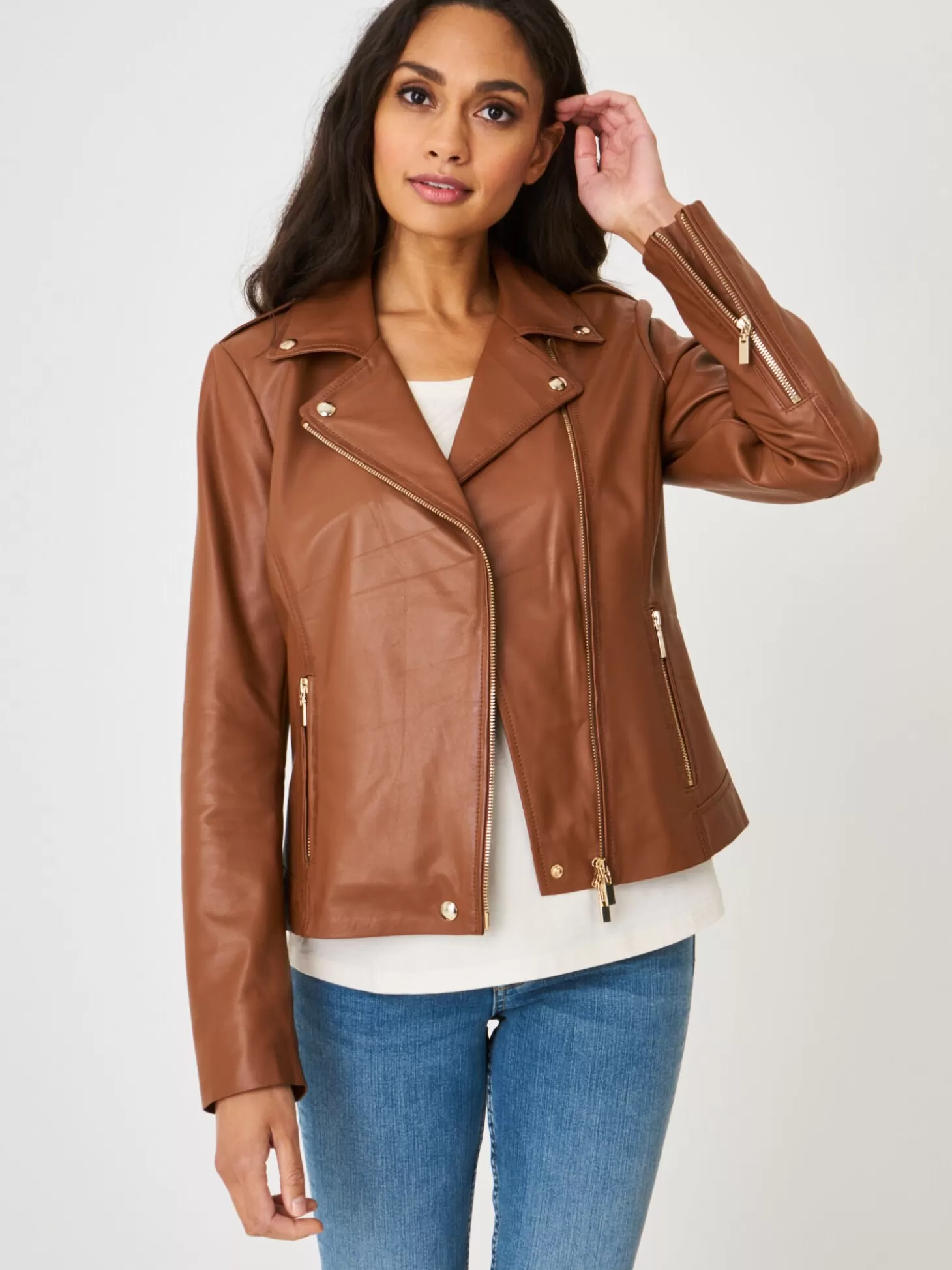 REPEAT cashmere Blouson Biker En Cuir Hazel Clearance