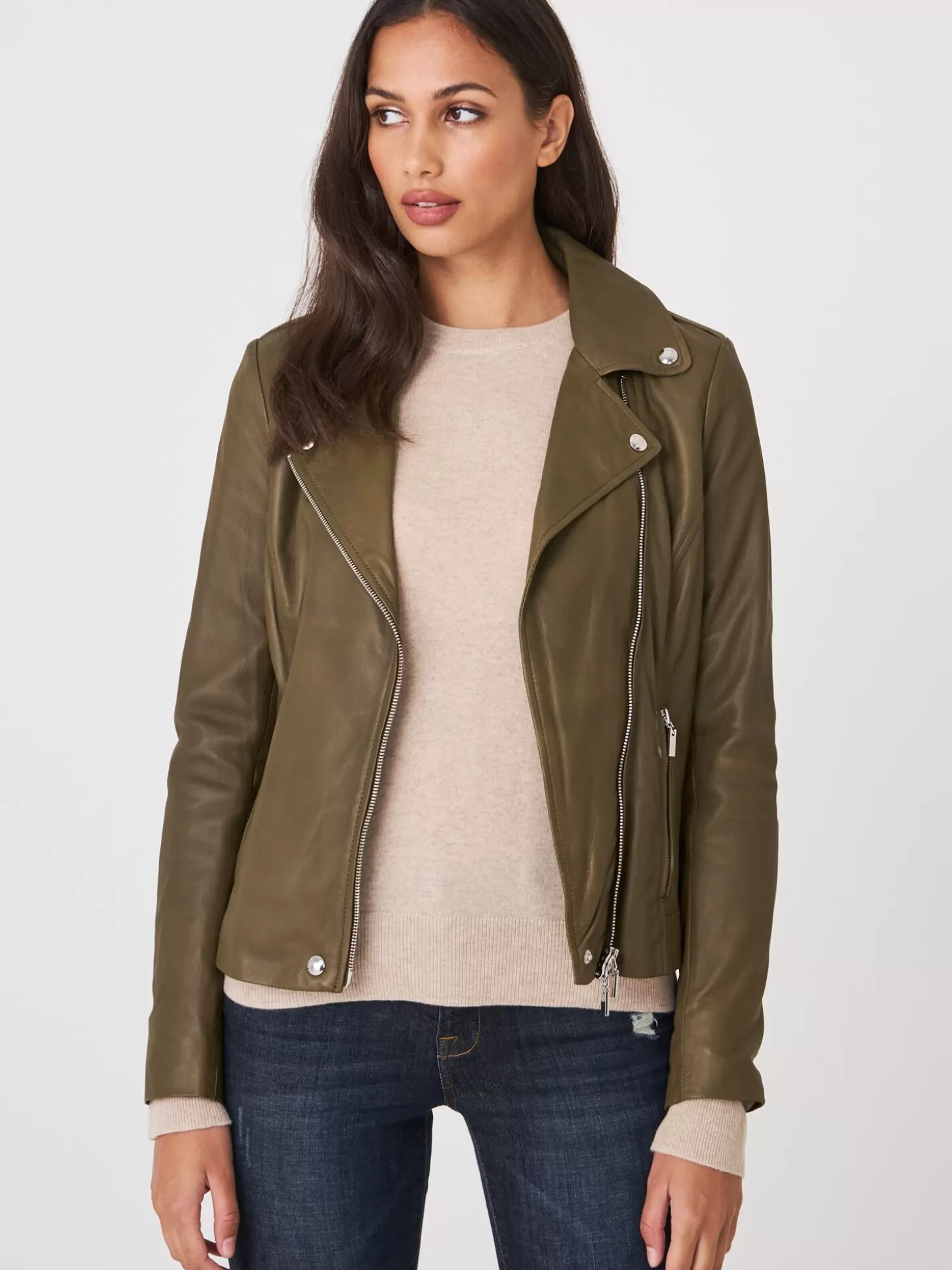 REPEAT cashmere Blouson Biker En Cuir Verde New