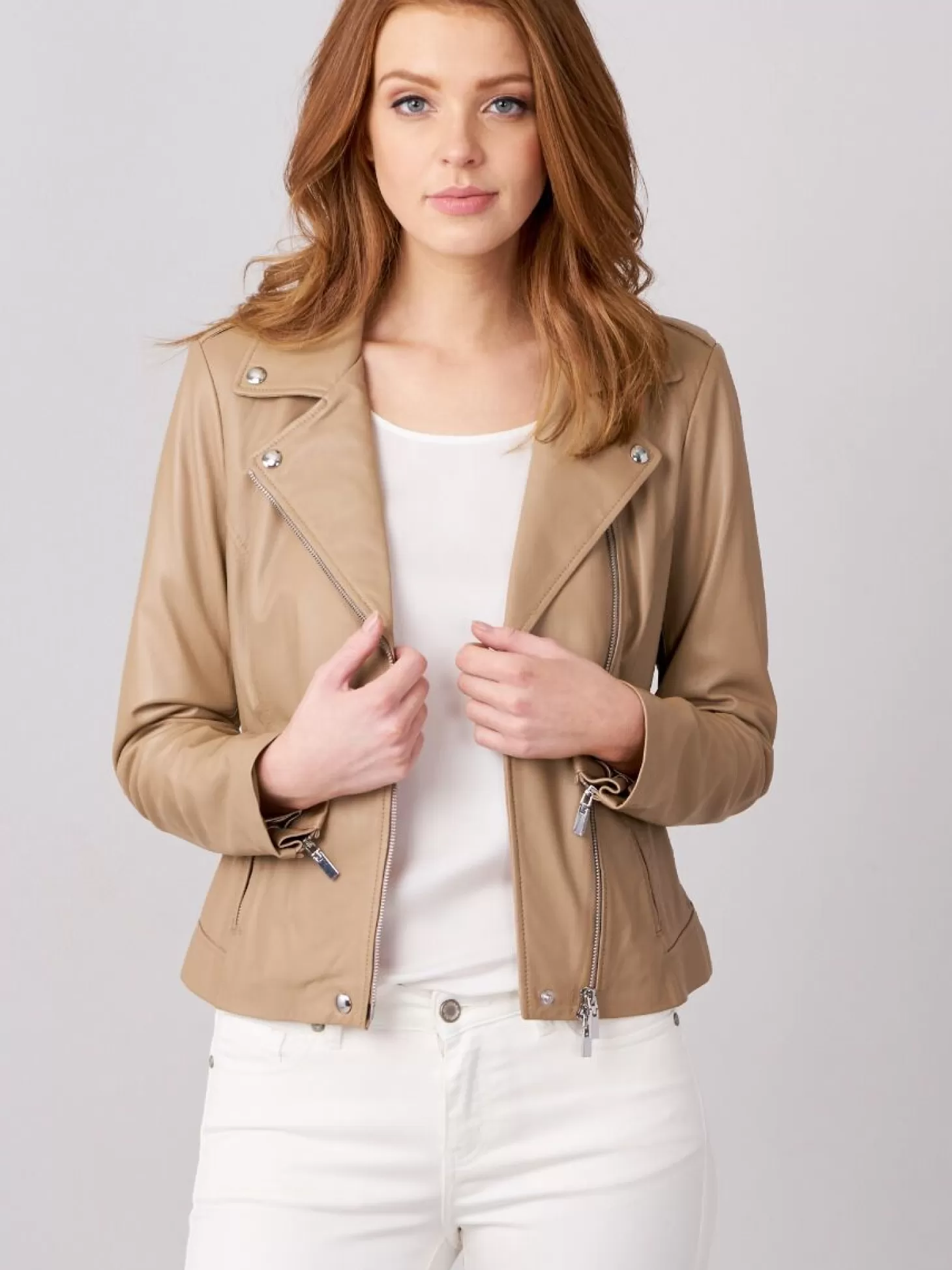 REPEAT cashmere Blouson Biker En Cuir Nougat New