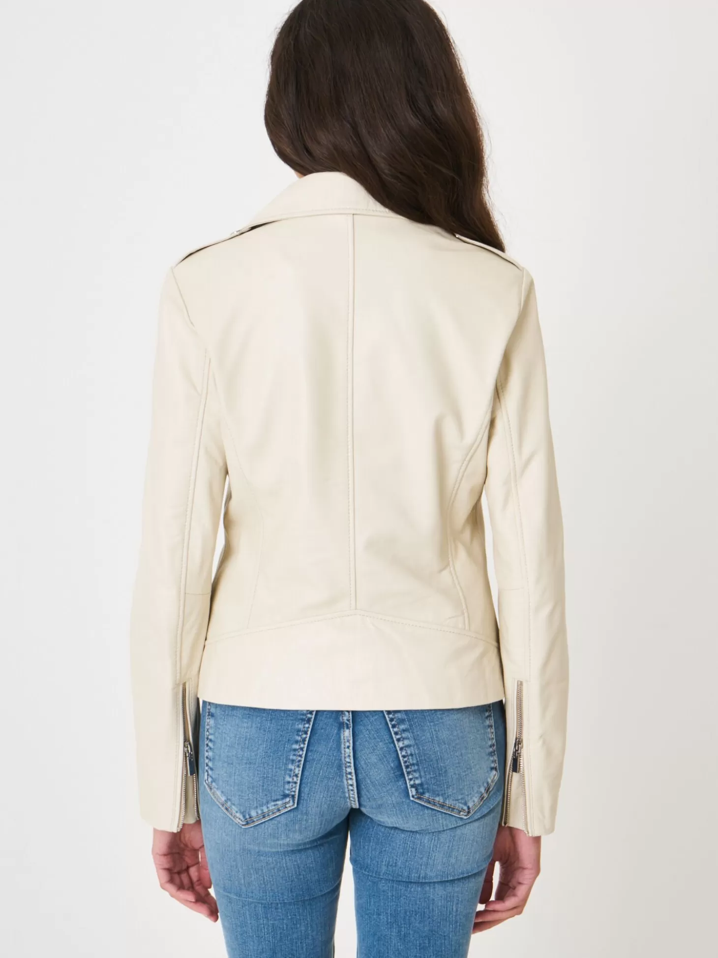 REPEAT cashmere Blouson Biker En Cuir Almond Cheap