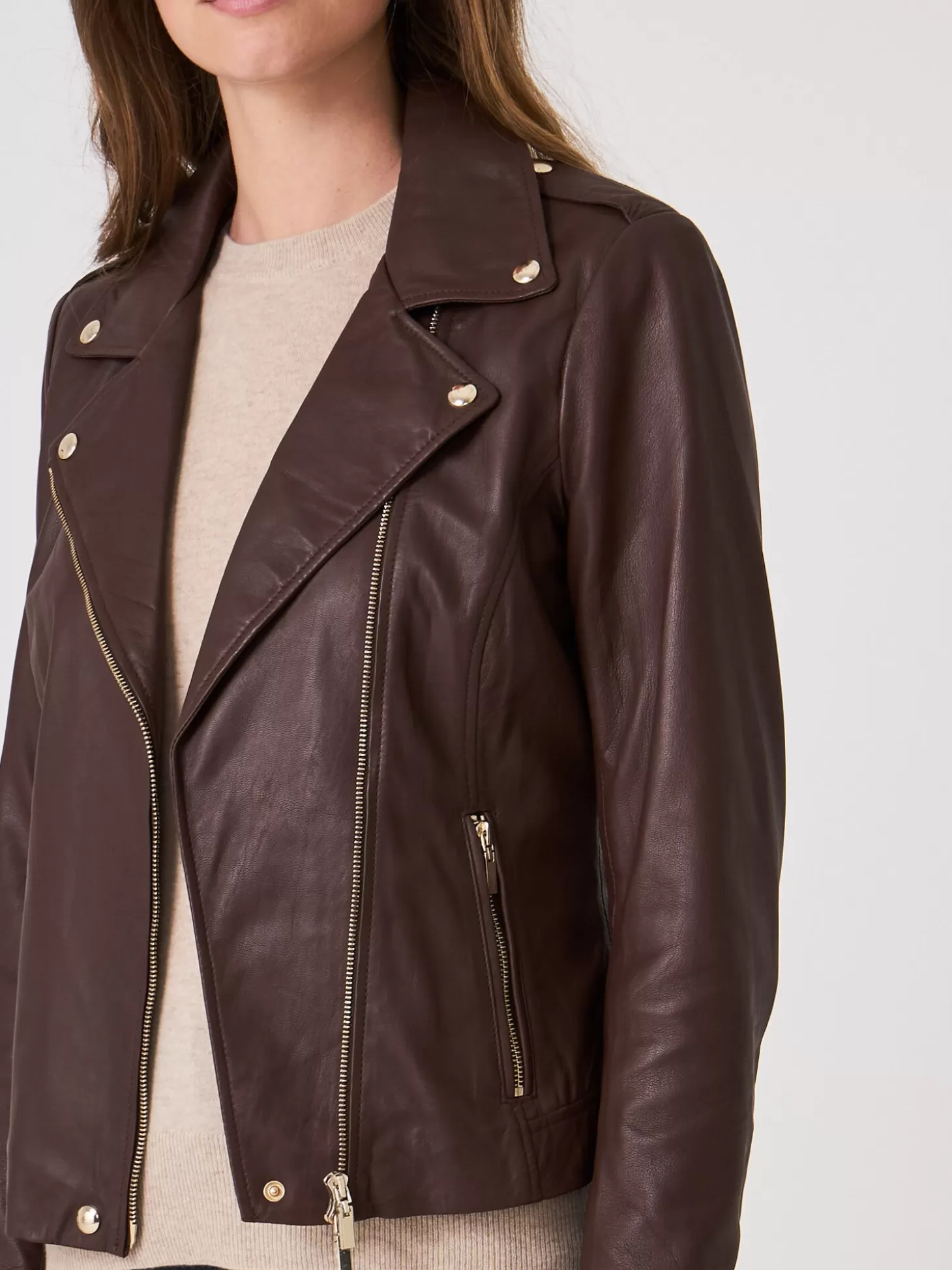 REPEAT cashmere Blouson Biker En Cuir Marone Hot