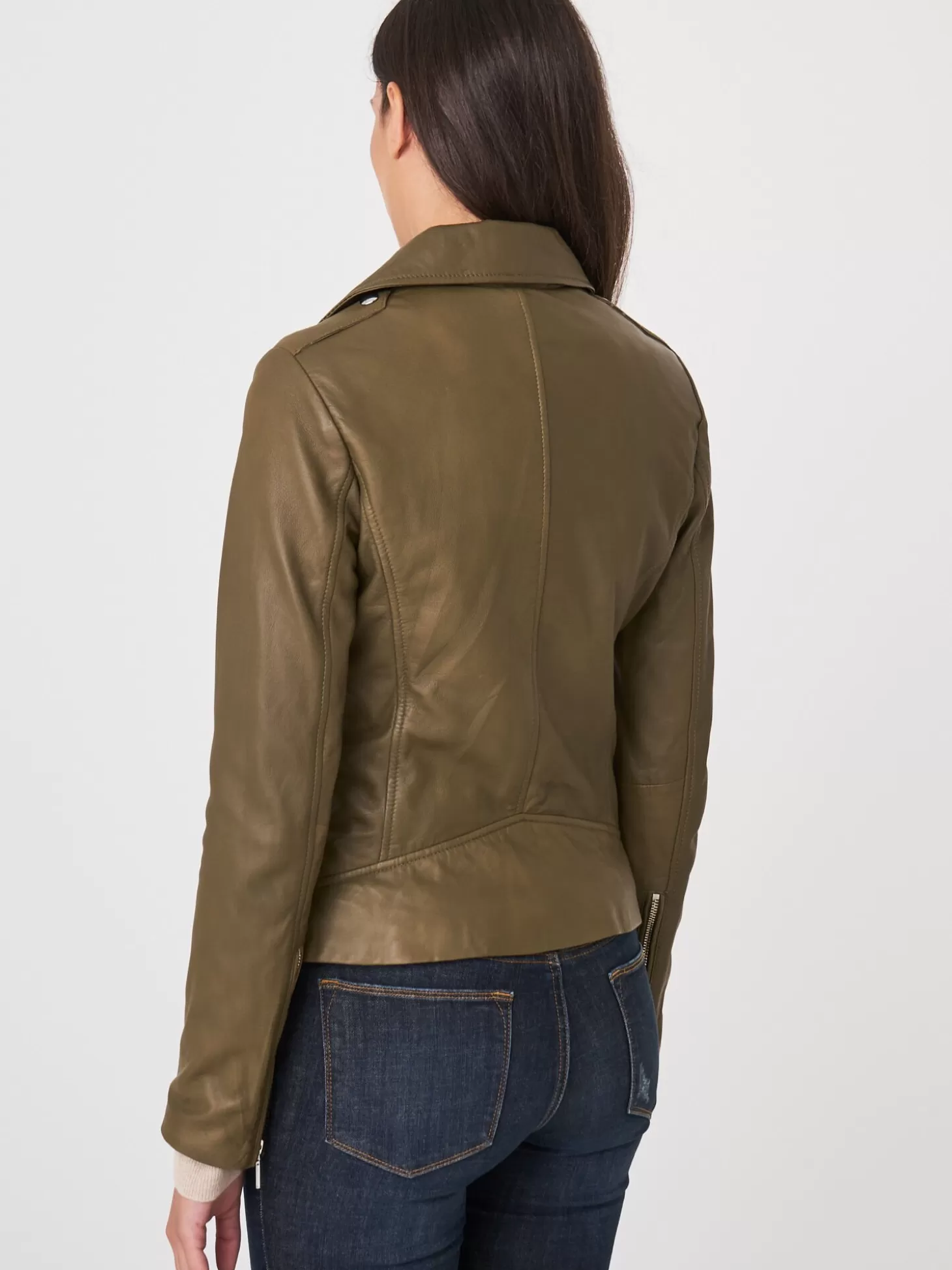 REPEAT cashmere Blouson Biker En Cuir Verde New