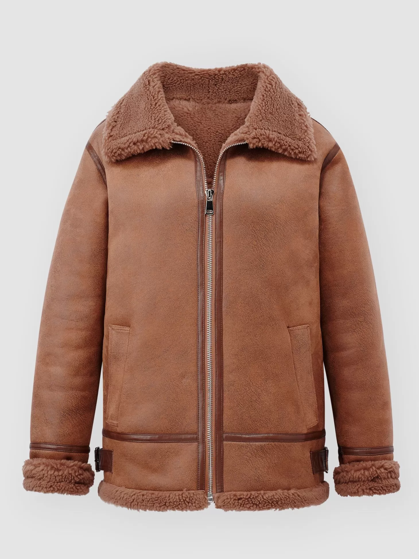 REPEAT cashmere Blouson Biker En Faux Shearling Camel Outlet