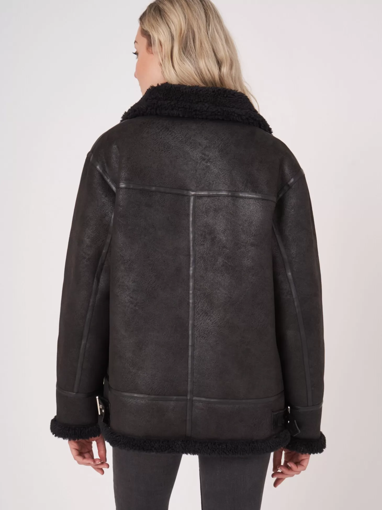 REPEAT cashmere Blouson Biker En Faux Shearling Black Flash Sale