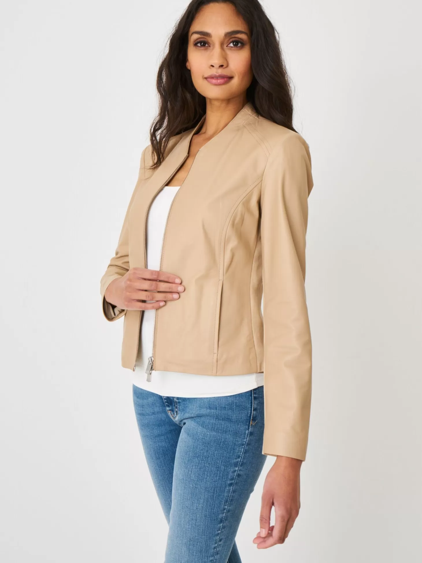 REPEAT cashmere Blouson Court En Cuir Nougat Sale