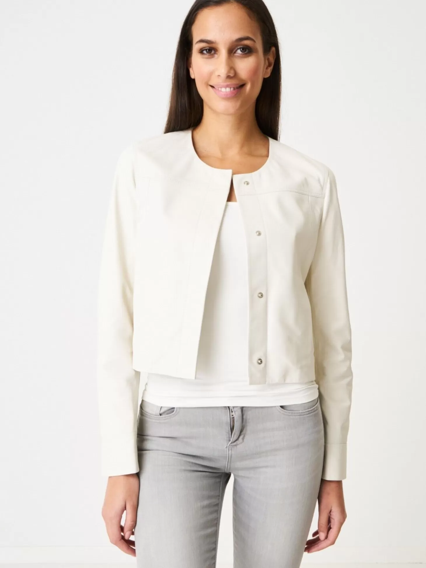 REPEAT cashmere Blouson Court En Cuir Milk Fashion