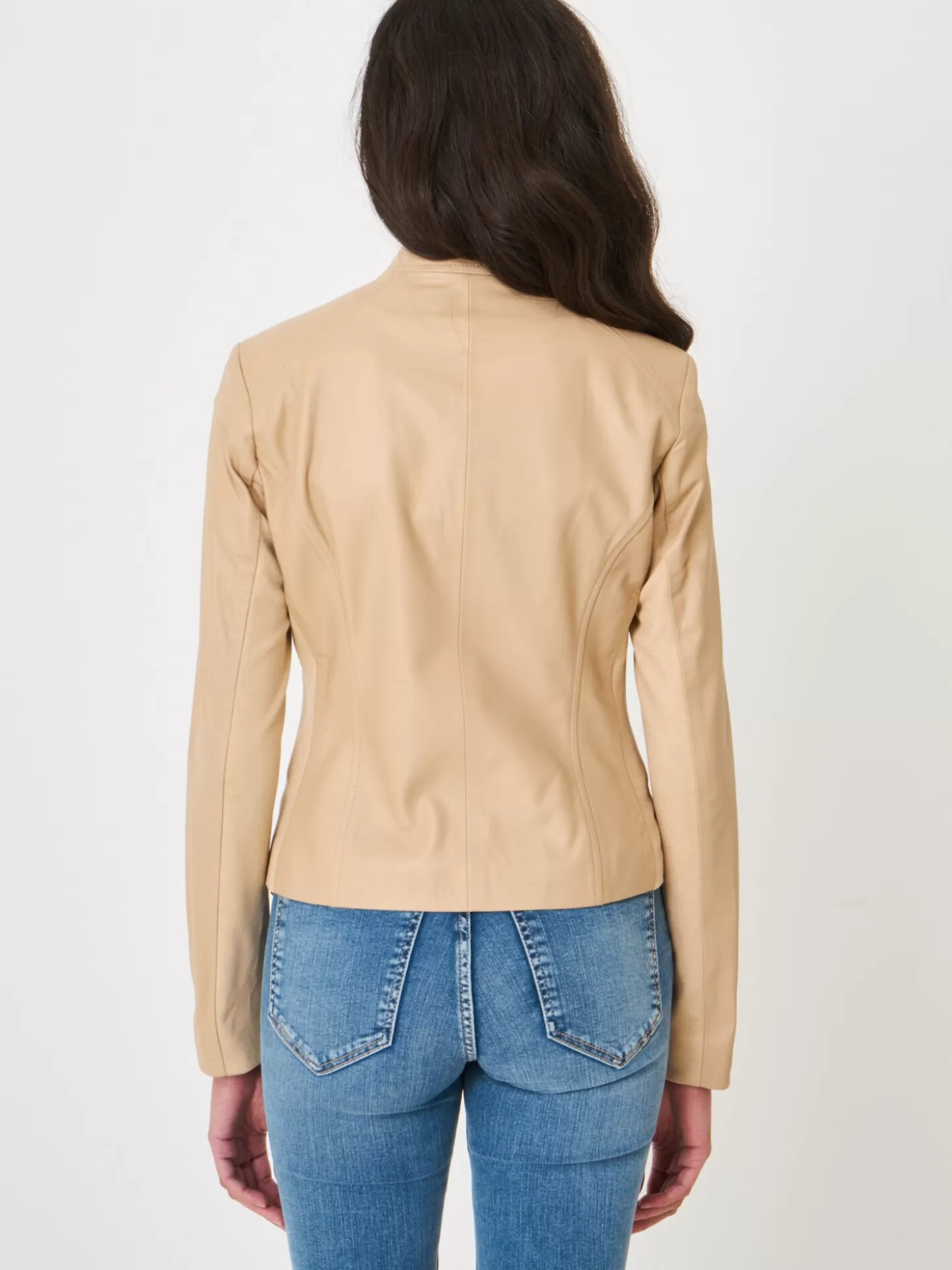 REPEAT cashmere Blouson Court En Cuir Nougat Sale