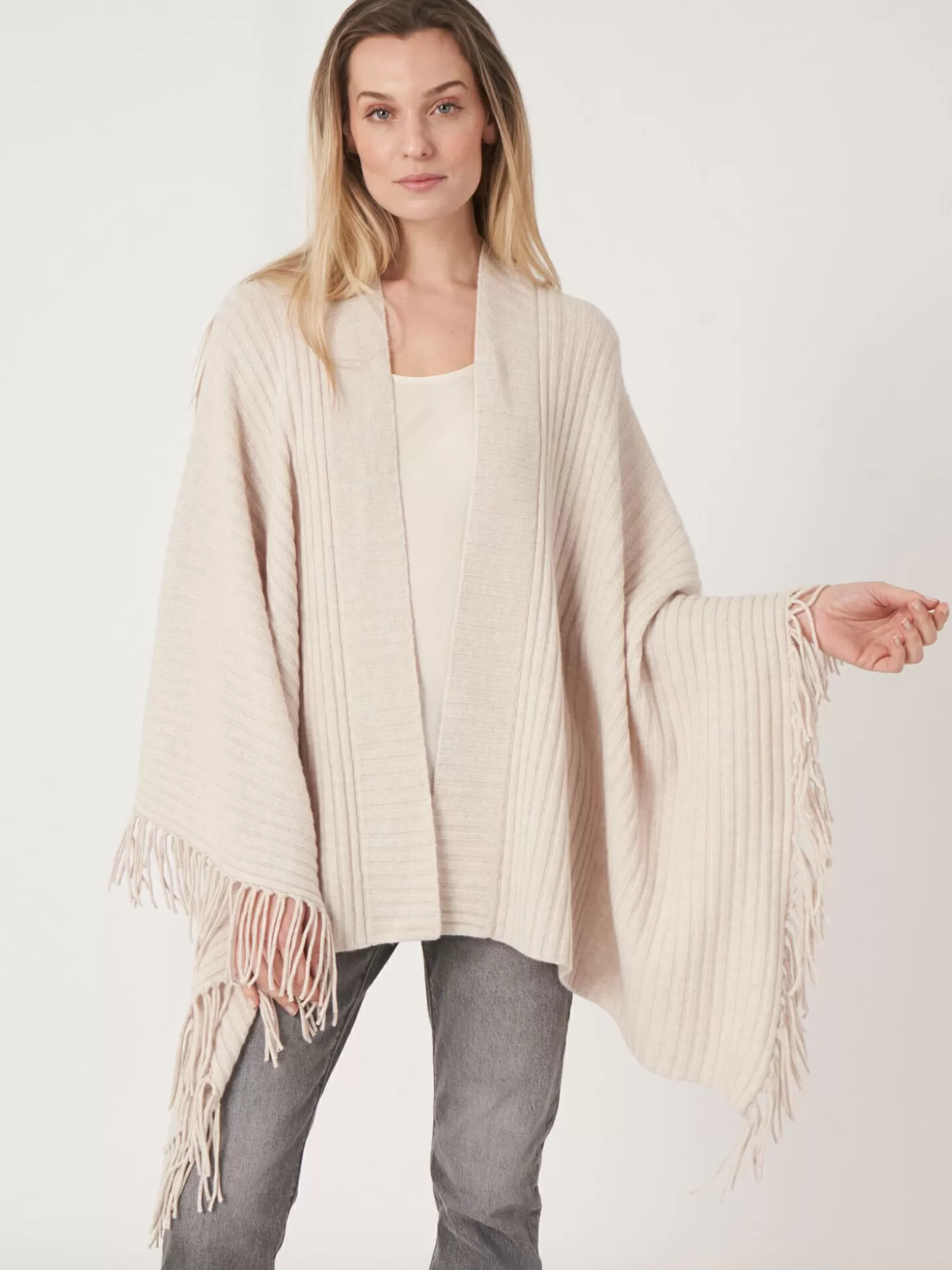 REPEAT cashmere Cape A Franges En Maille Cotelee Moondust Shop