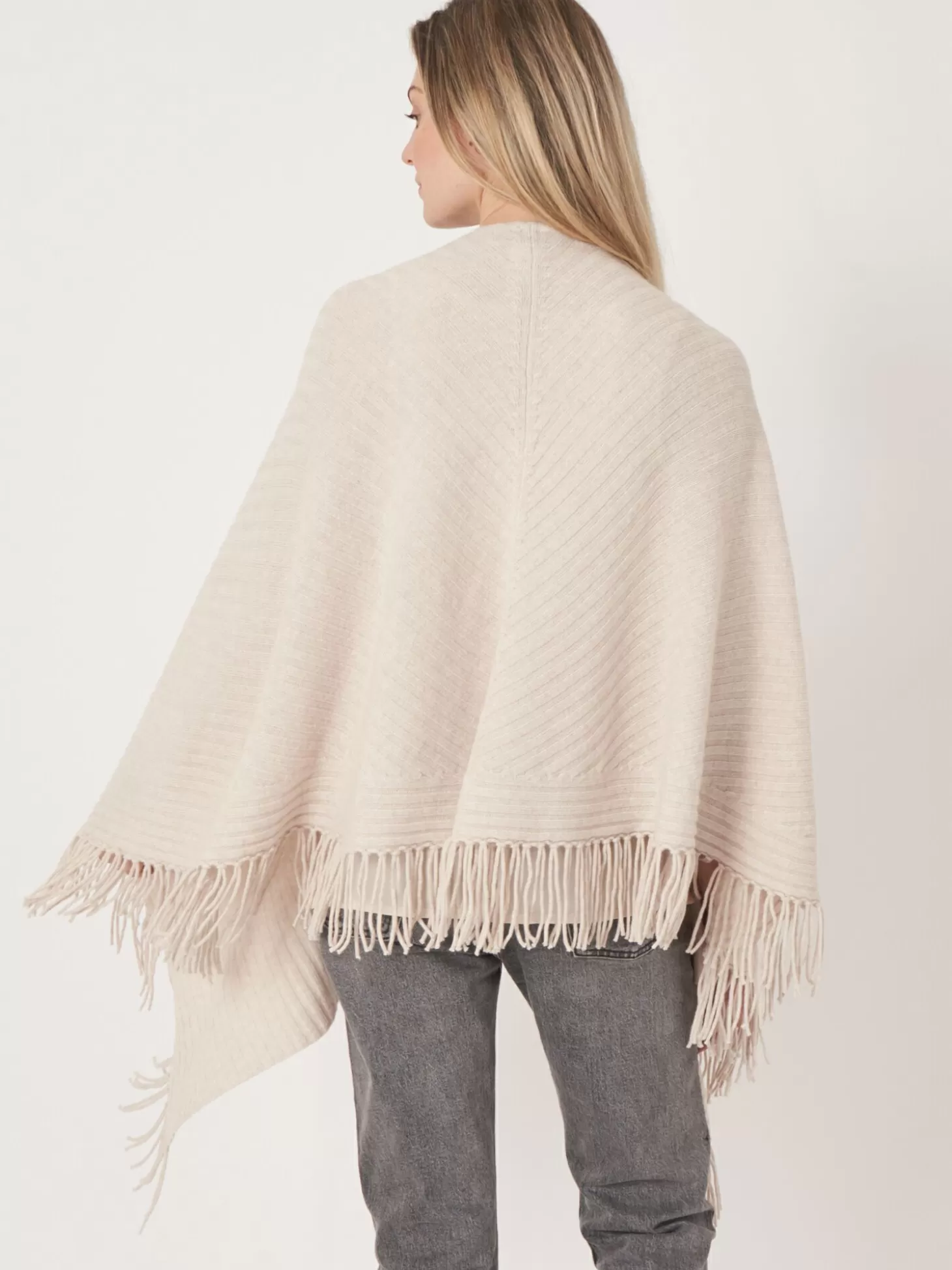 REPEAT cashmere Cape A Franges En Maille Cotelee Moondust Shop