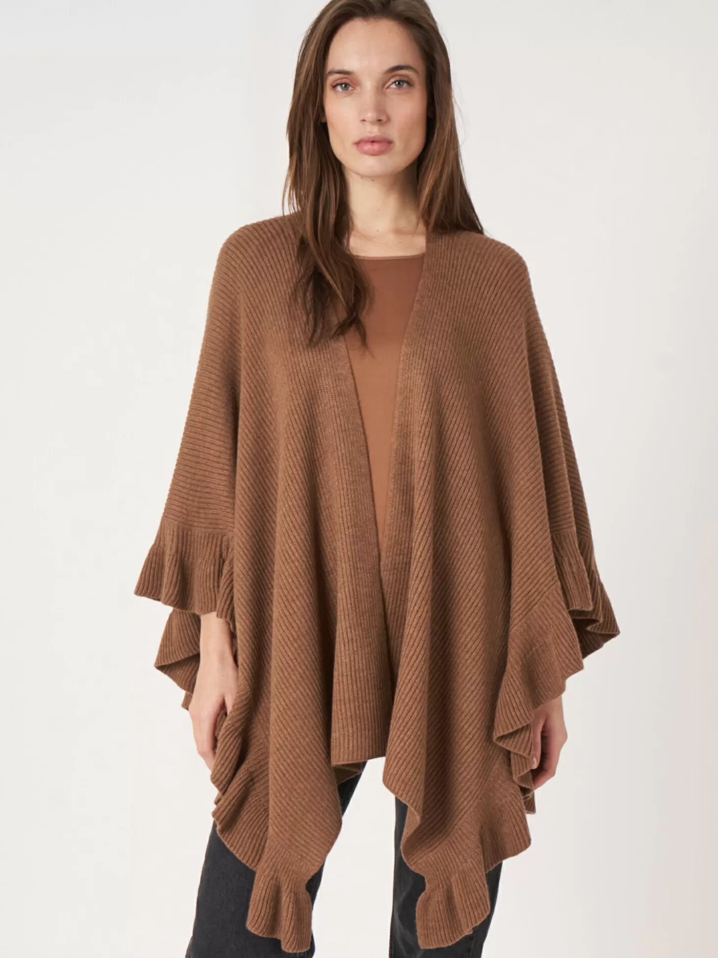 REPEAT cashmere Cape A Volants En Maille Cotelee Hazel Store