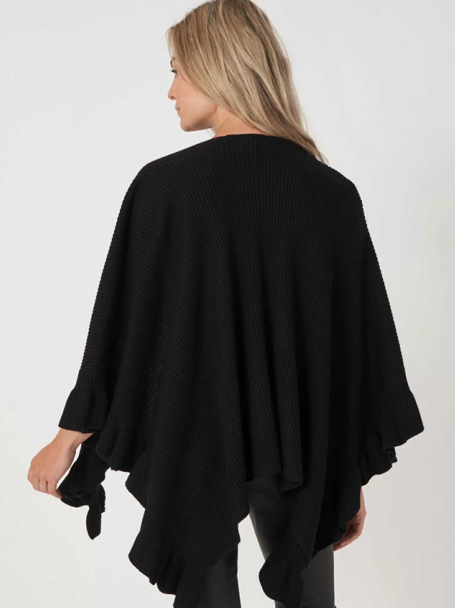 REPEAT cashmere Cape A Volants En Maille Cotelee Black Shop