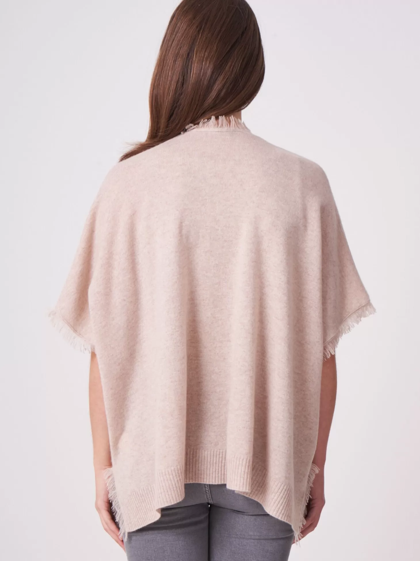 REPEAT cashmere Cape Poncho Frange En Cachemire Biologique Beige Clearance