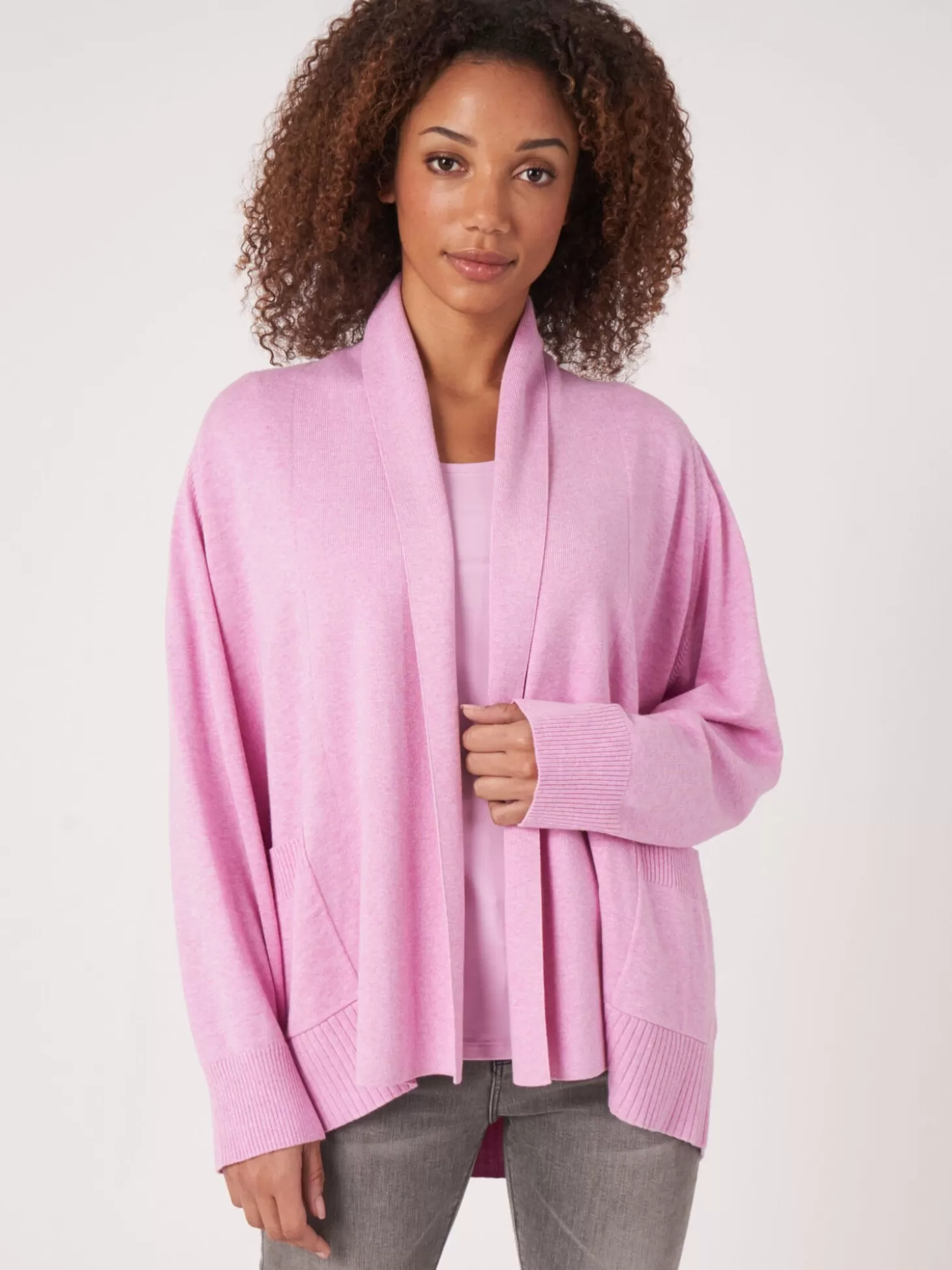 REPEAT cashmere Cardigan A Col Chale Et Poches En Coton Melange Orchid Hot