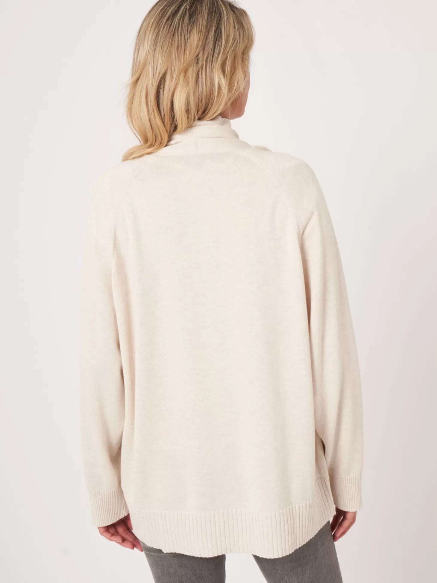 REPEAT cashmere Cardigan A Col Chale Et Poches En Coton Melange Ivory Discount