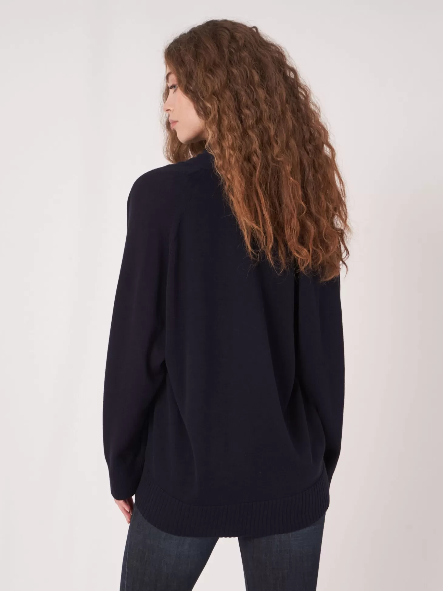 REPEAT cashmere Cardigan A Col Chale Et Poches En Coton Melange Navy Online