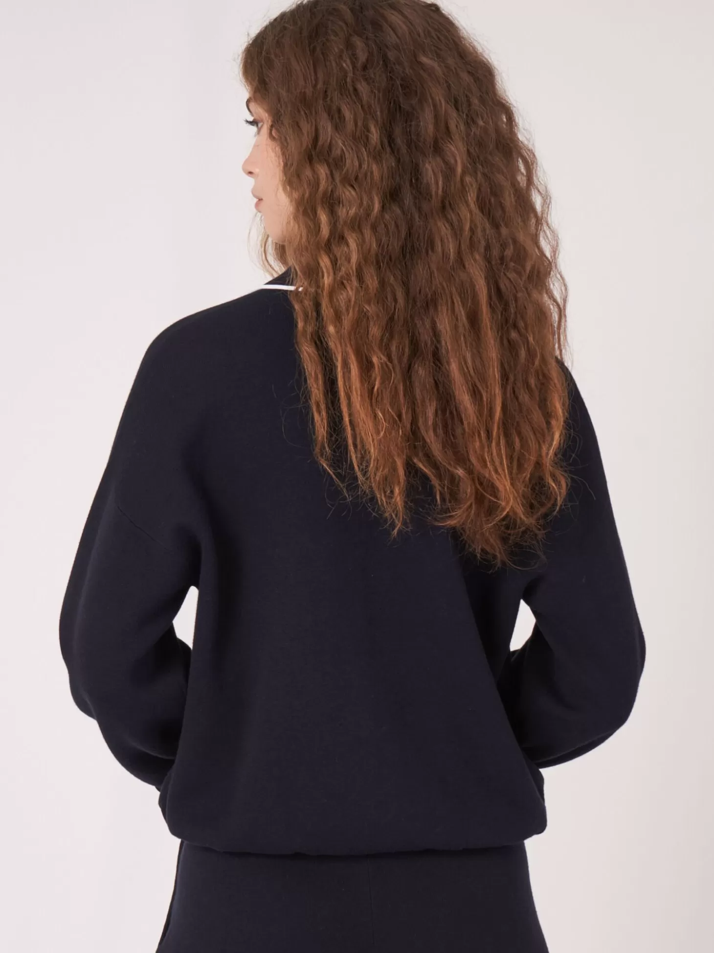 REPEAT cashmere Cardigan A Col Chemise Et Couture Contrastee Navy Sale