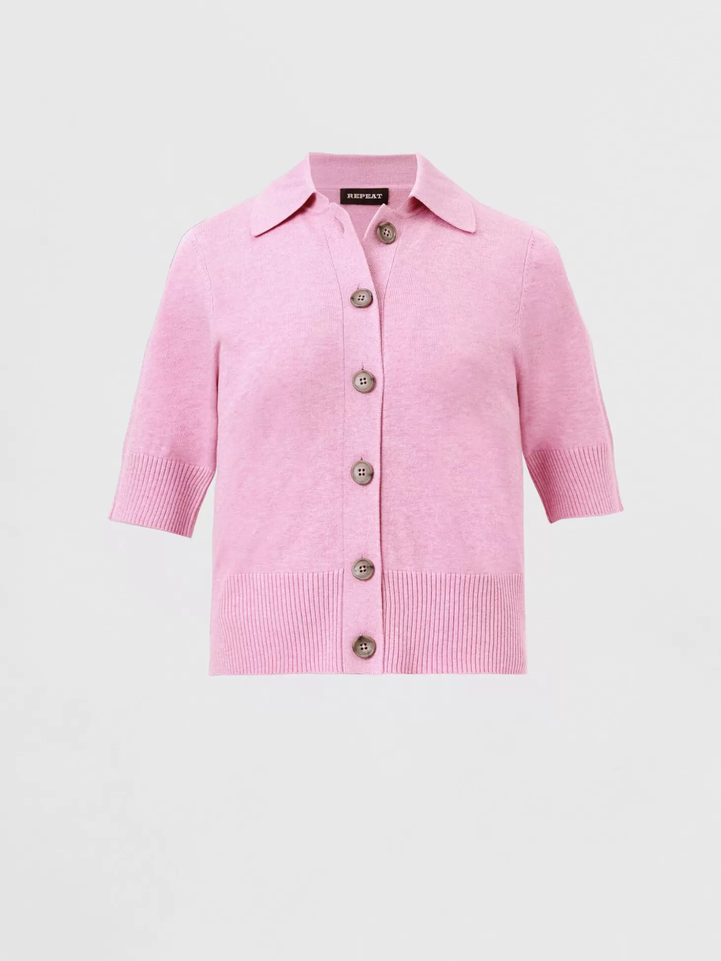 REPEAT cashmere Cardigan A Manches Courtes Et Col Polo Orchid Clearance