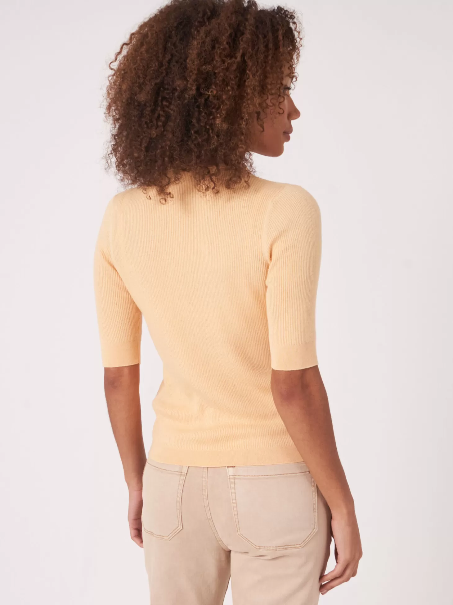 REPEAT cashmere Cardigan A Manches Courtes Et Col Polo En Maille Cotele Super Fine Glow Sale