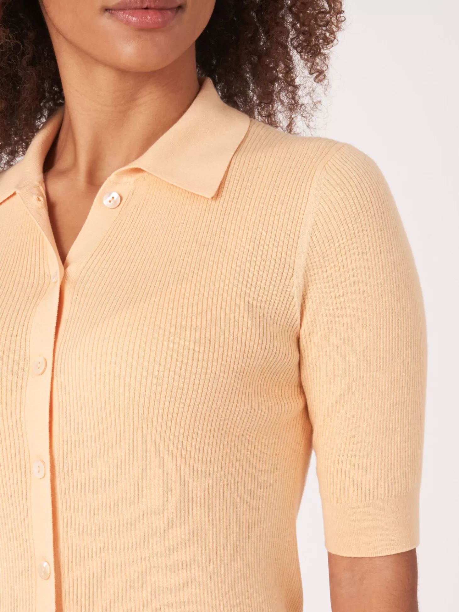 REPEAT cashmere Cardigan A Manches Courtes Et Col Polo En Maille Cotele Super Fine Glow Sale