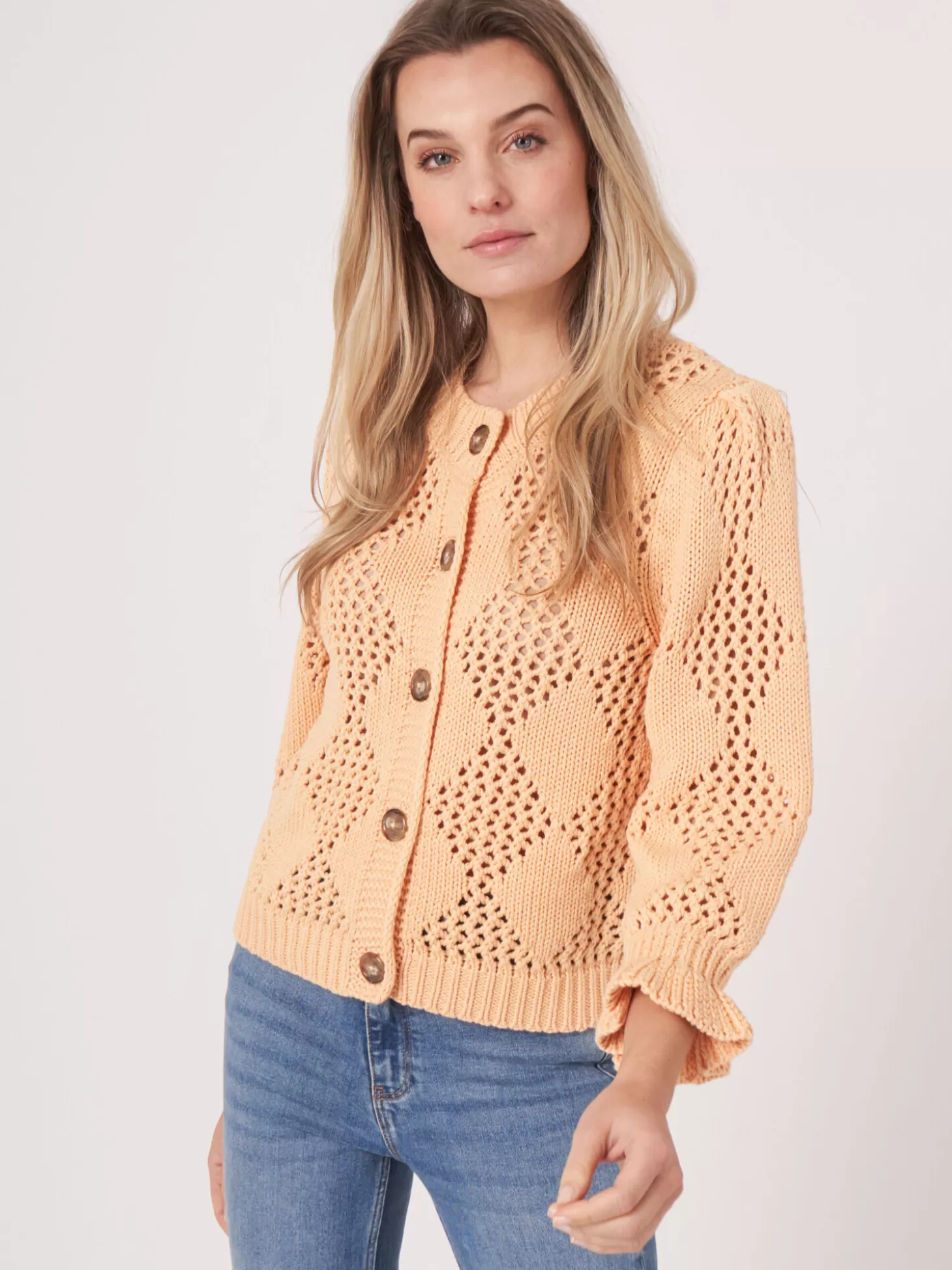 REPEAT cashmere Cardigan Ajoure Avec Motif A Carreaux Glow Best Sale