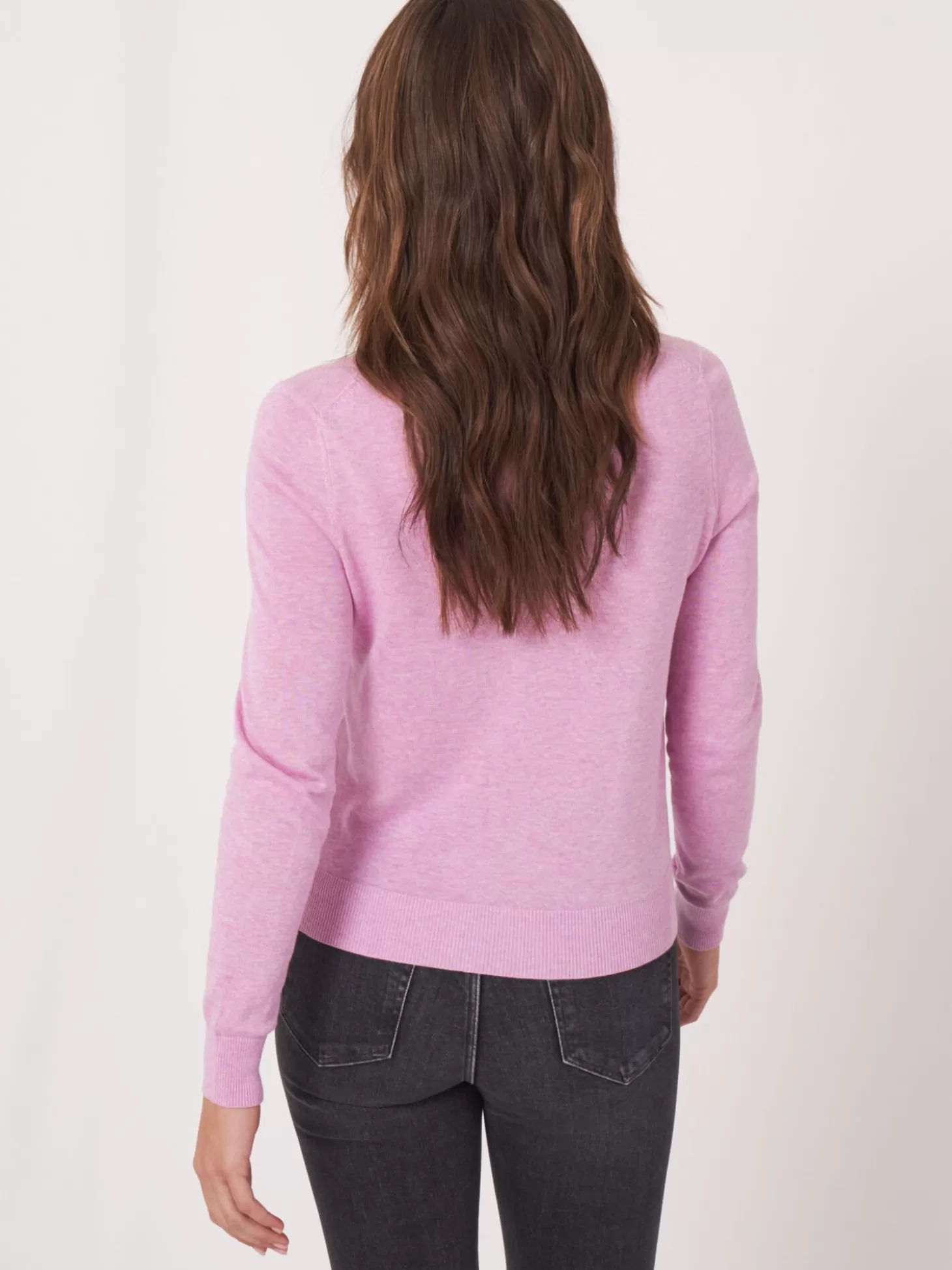 REPEAT cashmere Cardigan Basique En Fine Maille En Coton Biologique Melange Orchid Cheap