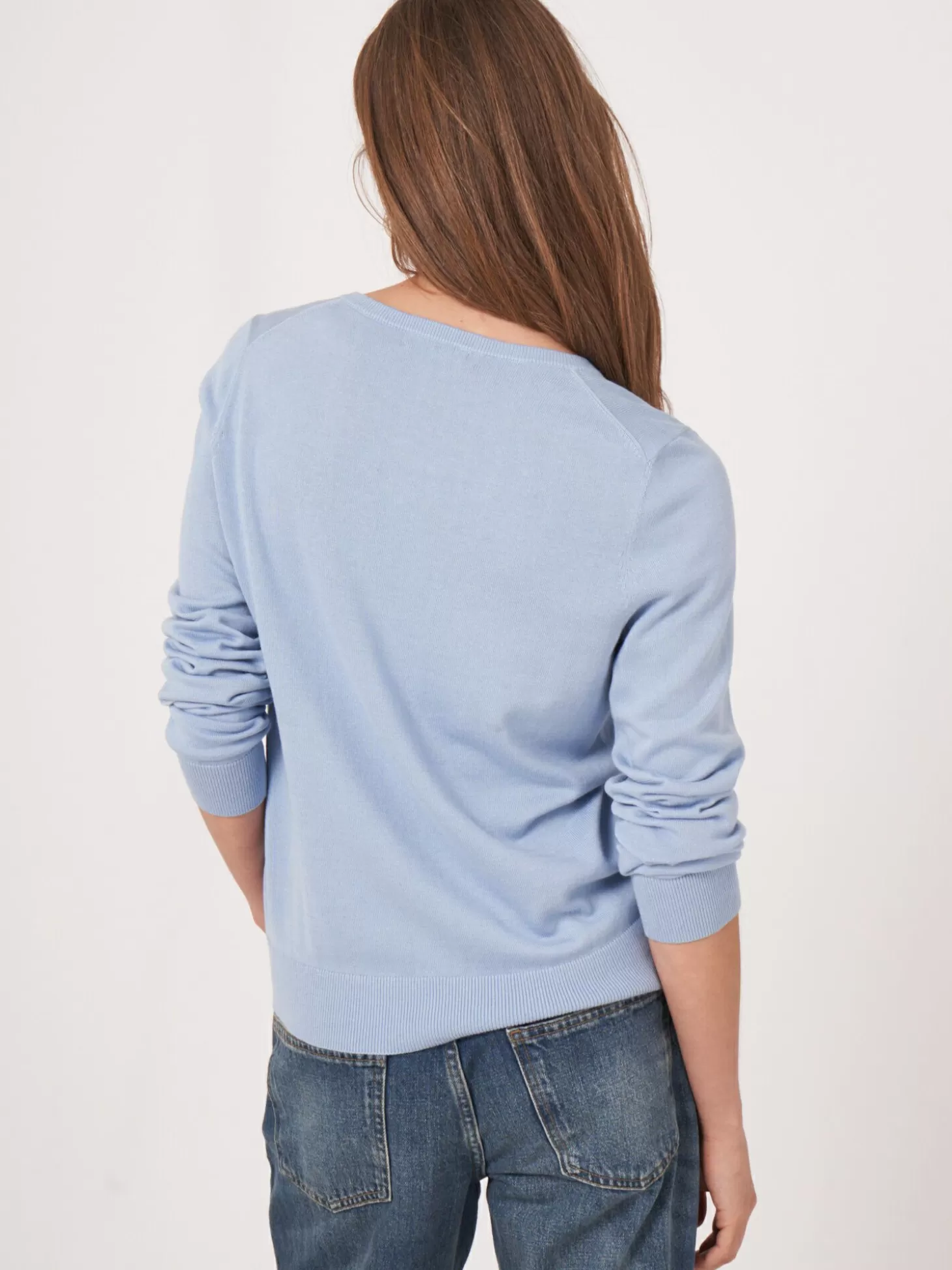 REPEAT cashmere Cardigan Basique En Fine Maille En Coton Biologique Melange Lt Blue Shop