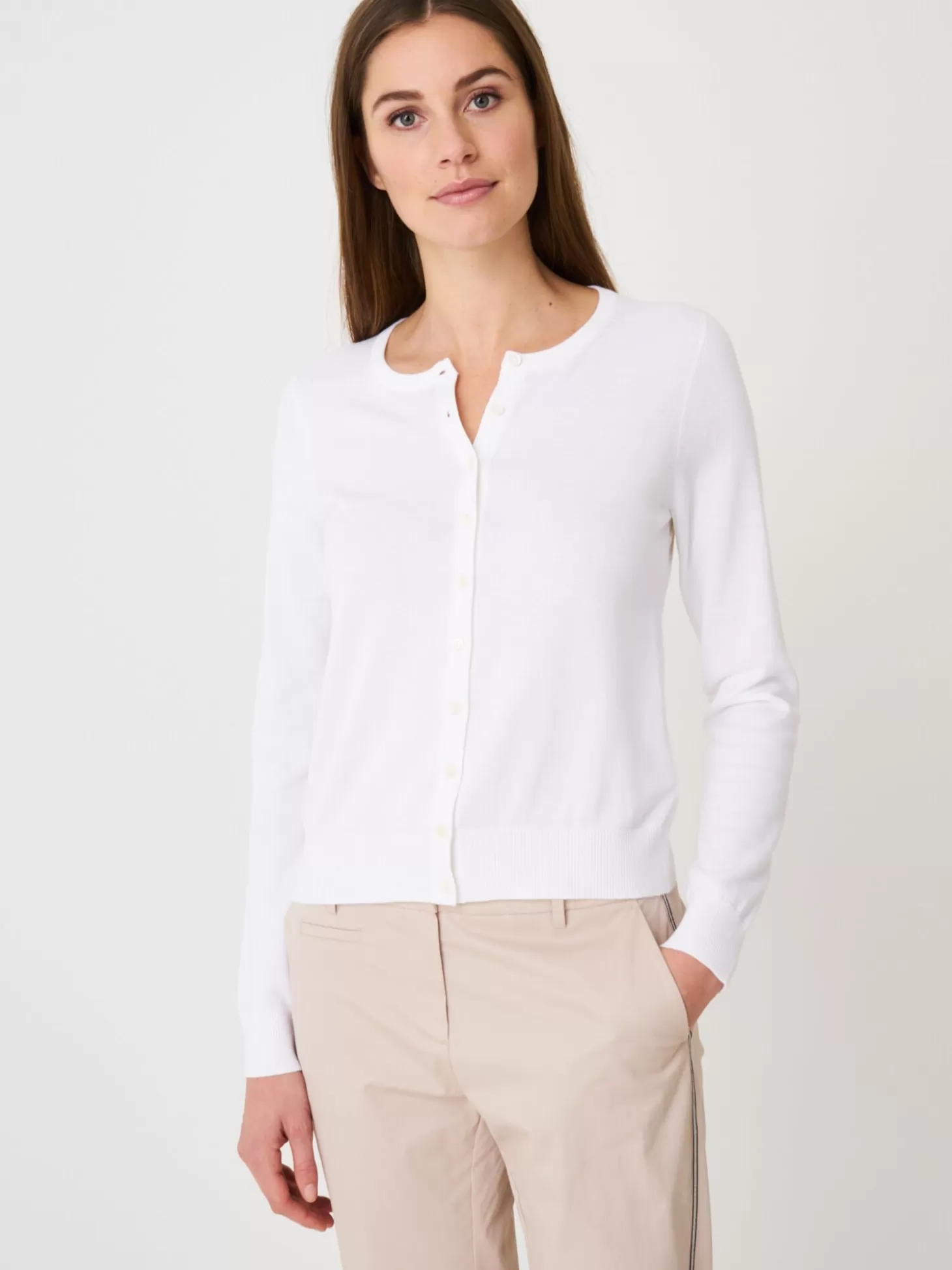 REPEAT cashmere Cardigan Basique En Fine Maille En Coton Melange White Clearance