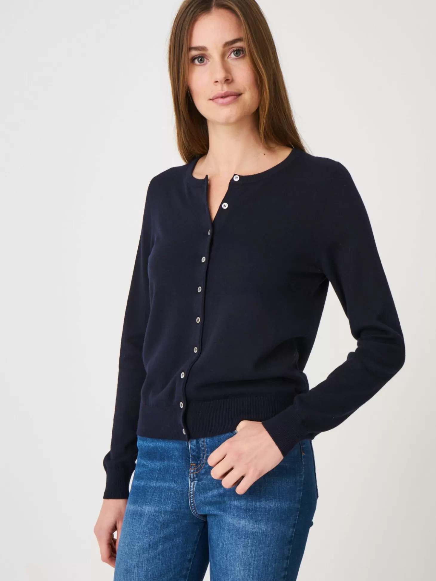 REPEAT cashmere Cardigan Basique En Fine Maille En Coton Melange Navy Fashion