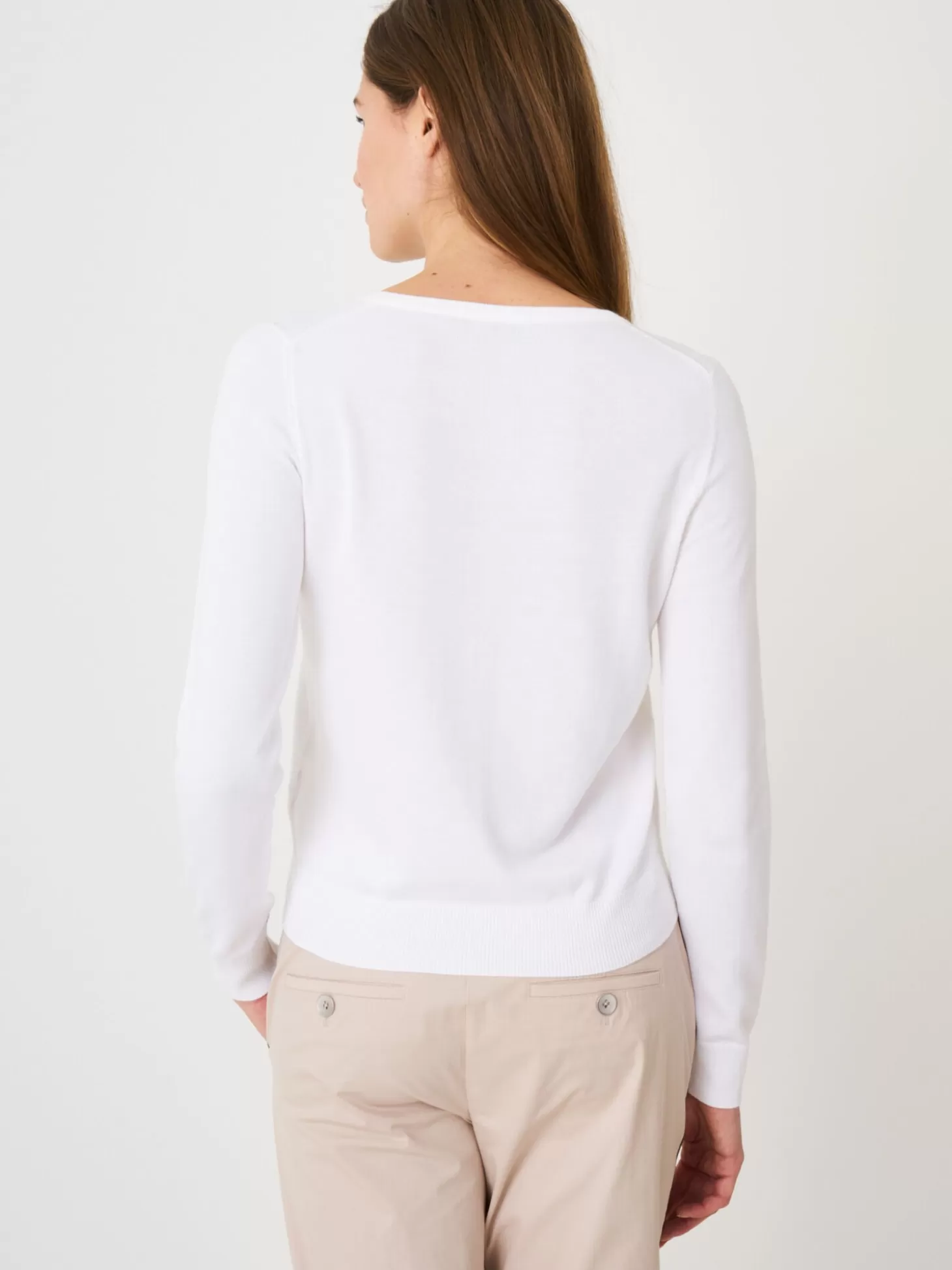 REPEAT cashmere Cardigan Basique En Fine Maille En Coton Melange White Clearance