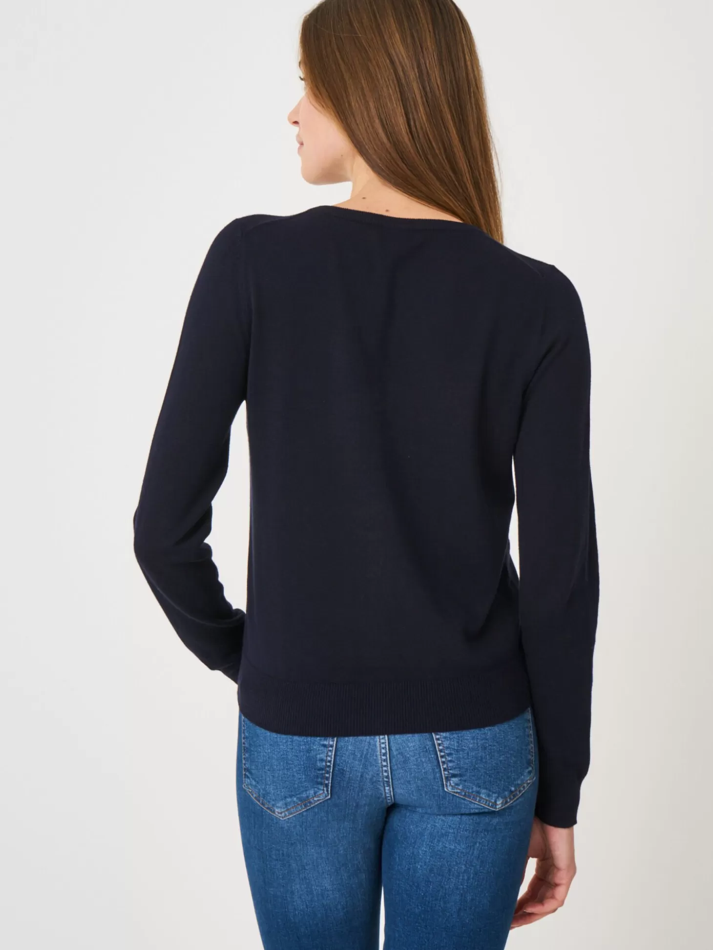 REPEAT cashmere Cardigan Basique En Fine Maille En Coton Melange Navy Fashion