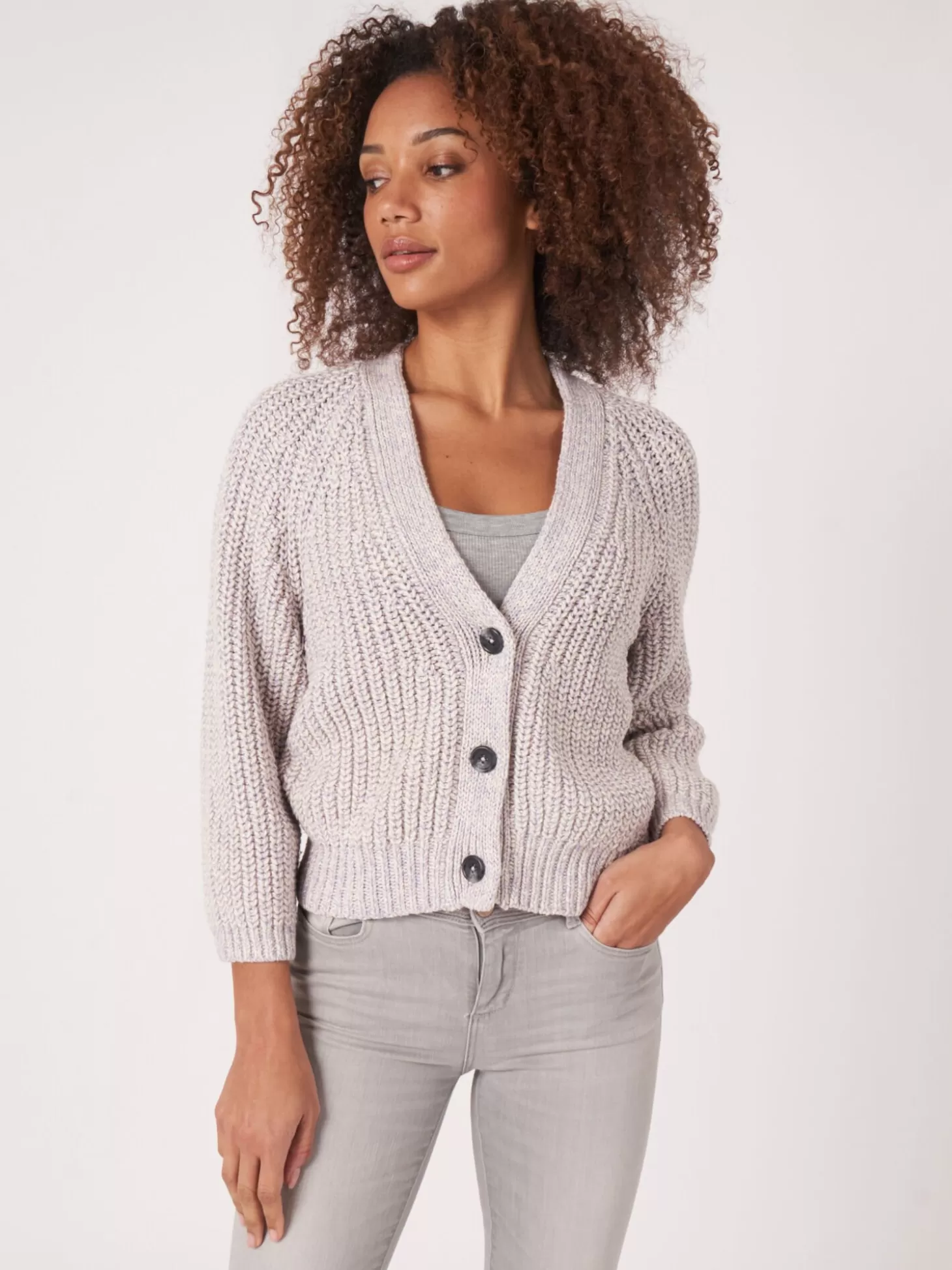 REPEAT cashmere Cardigan Bicolore Cotele En Coton Melange Italien Lavender Sale