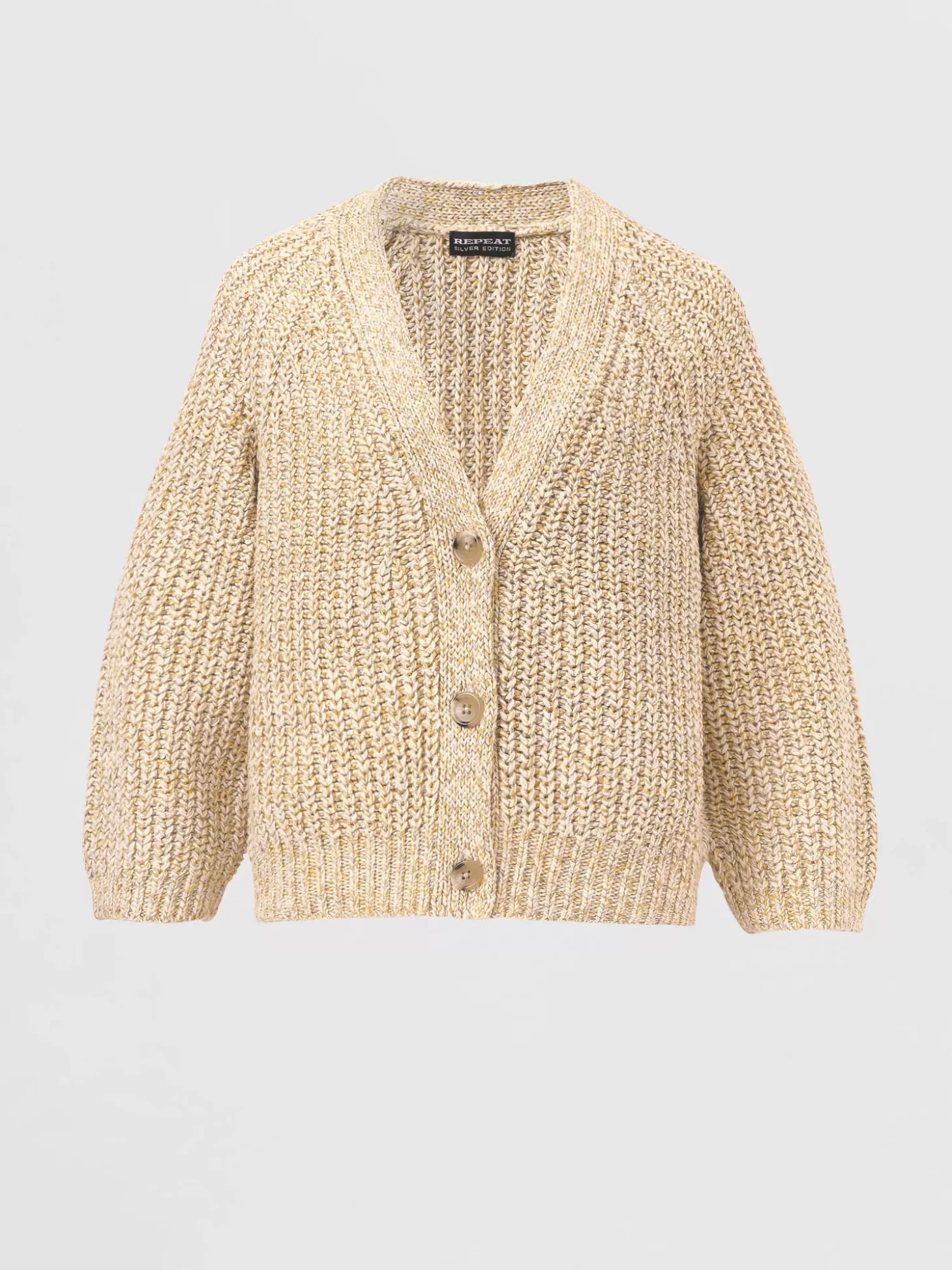 REPEAT cashmere Cardigan Bicolore Cotele En Coton Melange Italien Yellow Shop