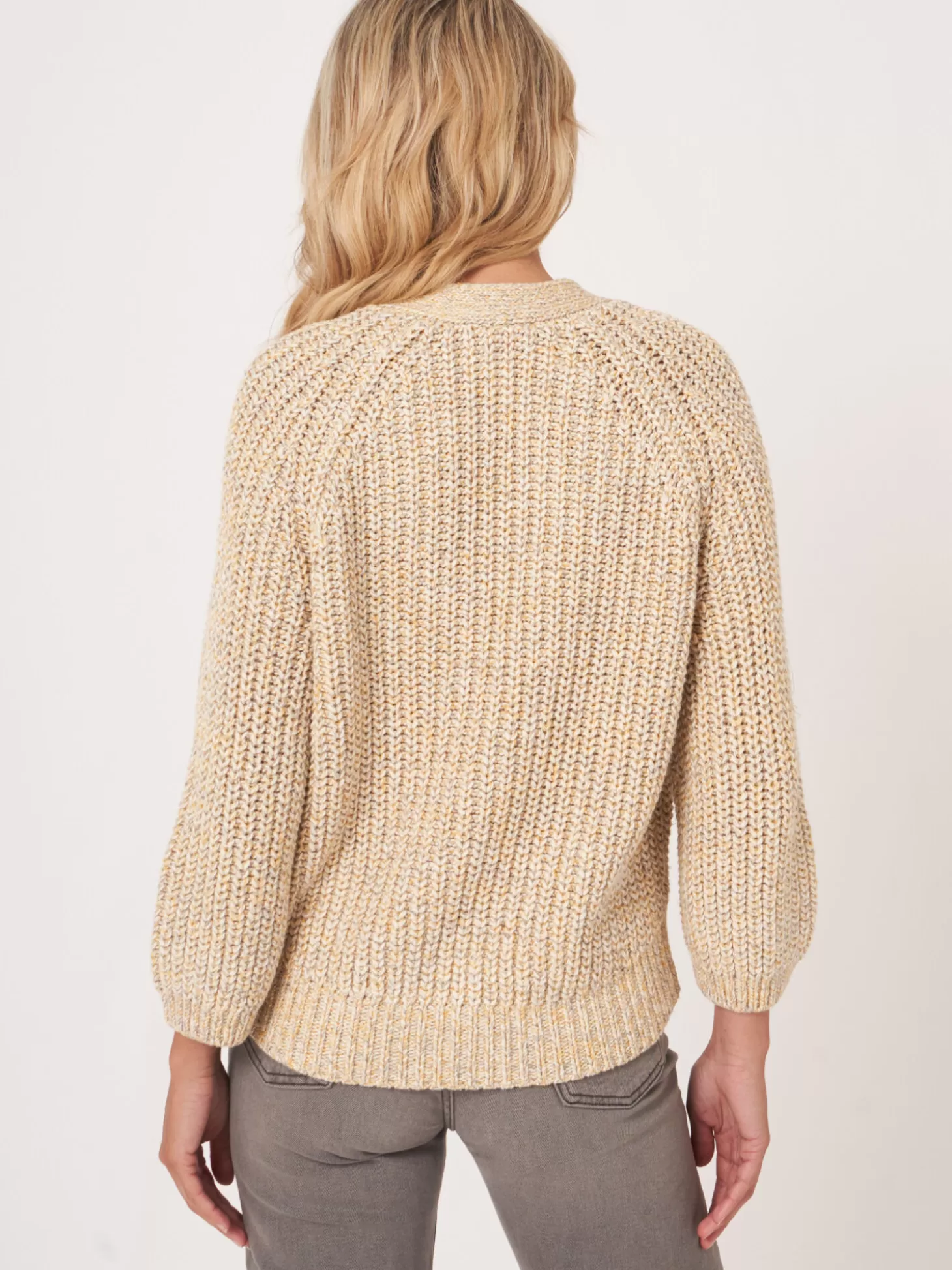 REPEAT cashmere Cardigan Bicolore Cotele En Coton Melange Italien Yellow Shop