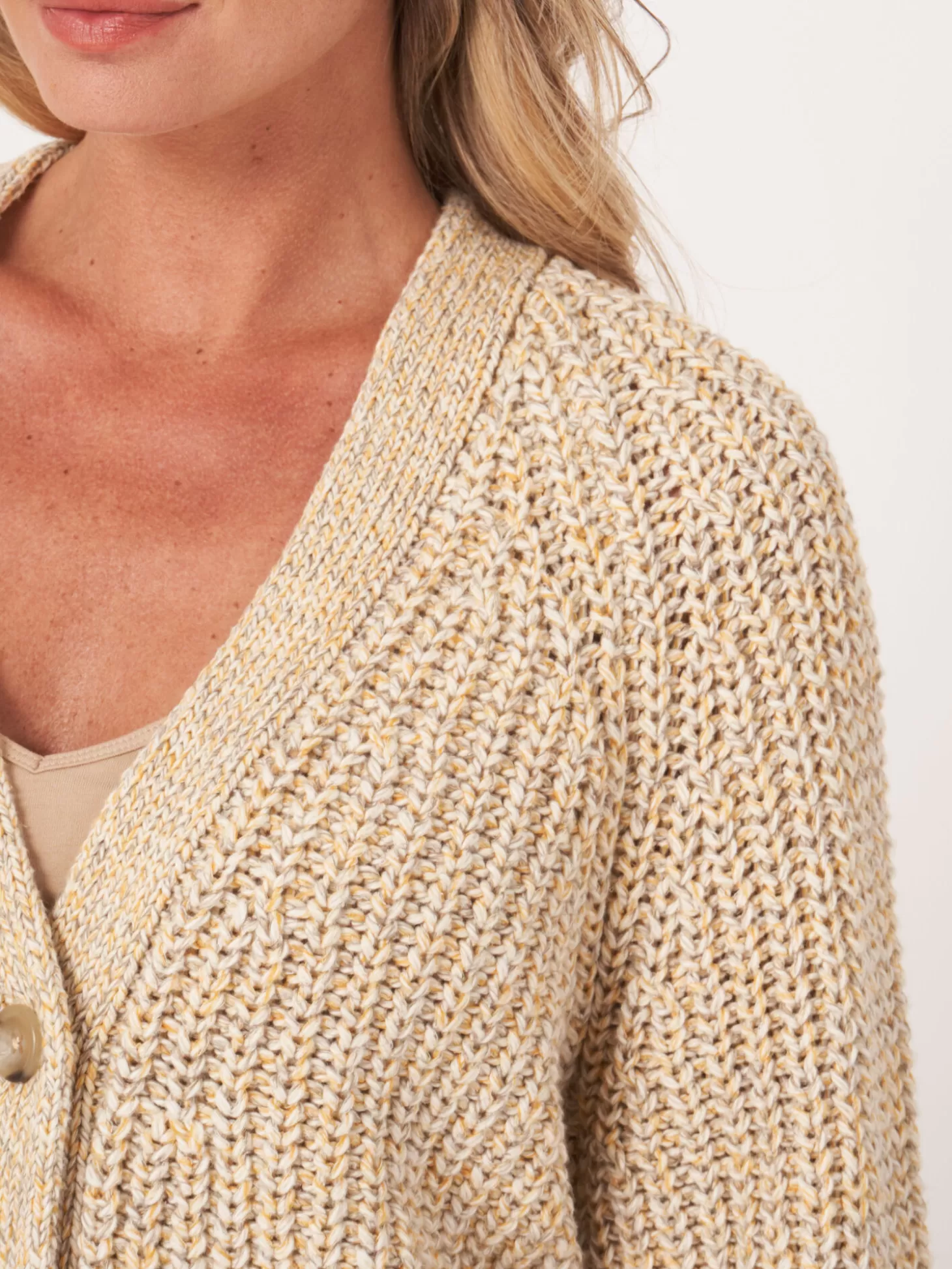 REPEAT cashmere Cardigan Bicolore Cotele En Coton Melange Italien Yellow Shop