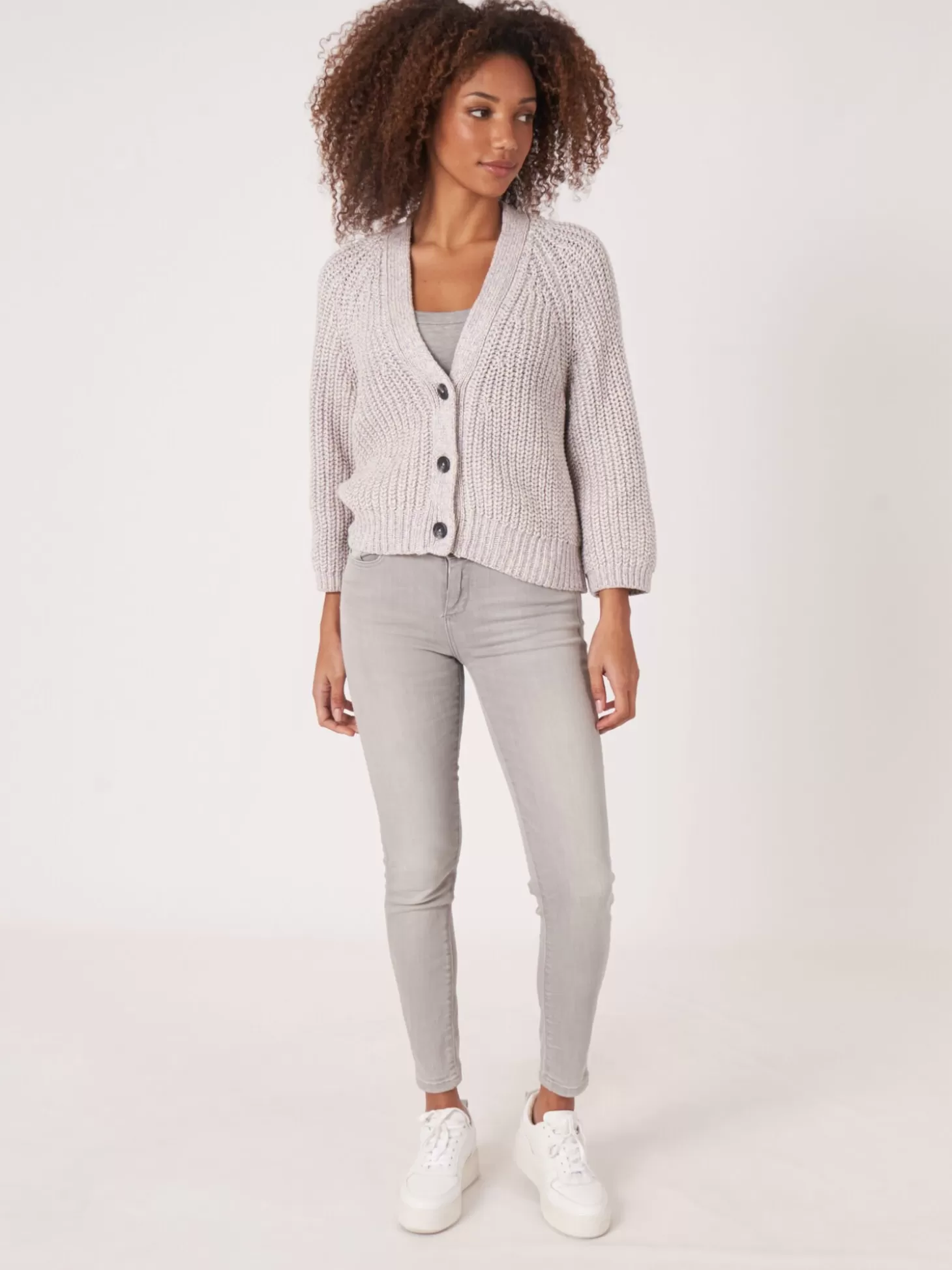 REPEAT cashmere Cardigan Bicolore Cotele En Coton Melange Italien Lavender Sale