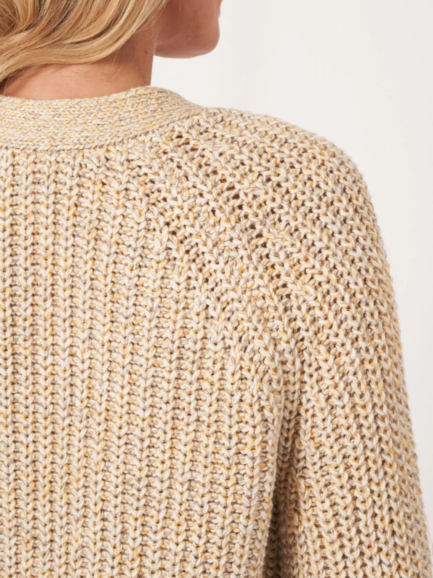 REPEAT cashmere Cardigan Bicolore Cotele En Coton Melange Italien Yellow Shop